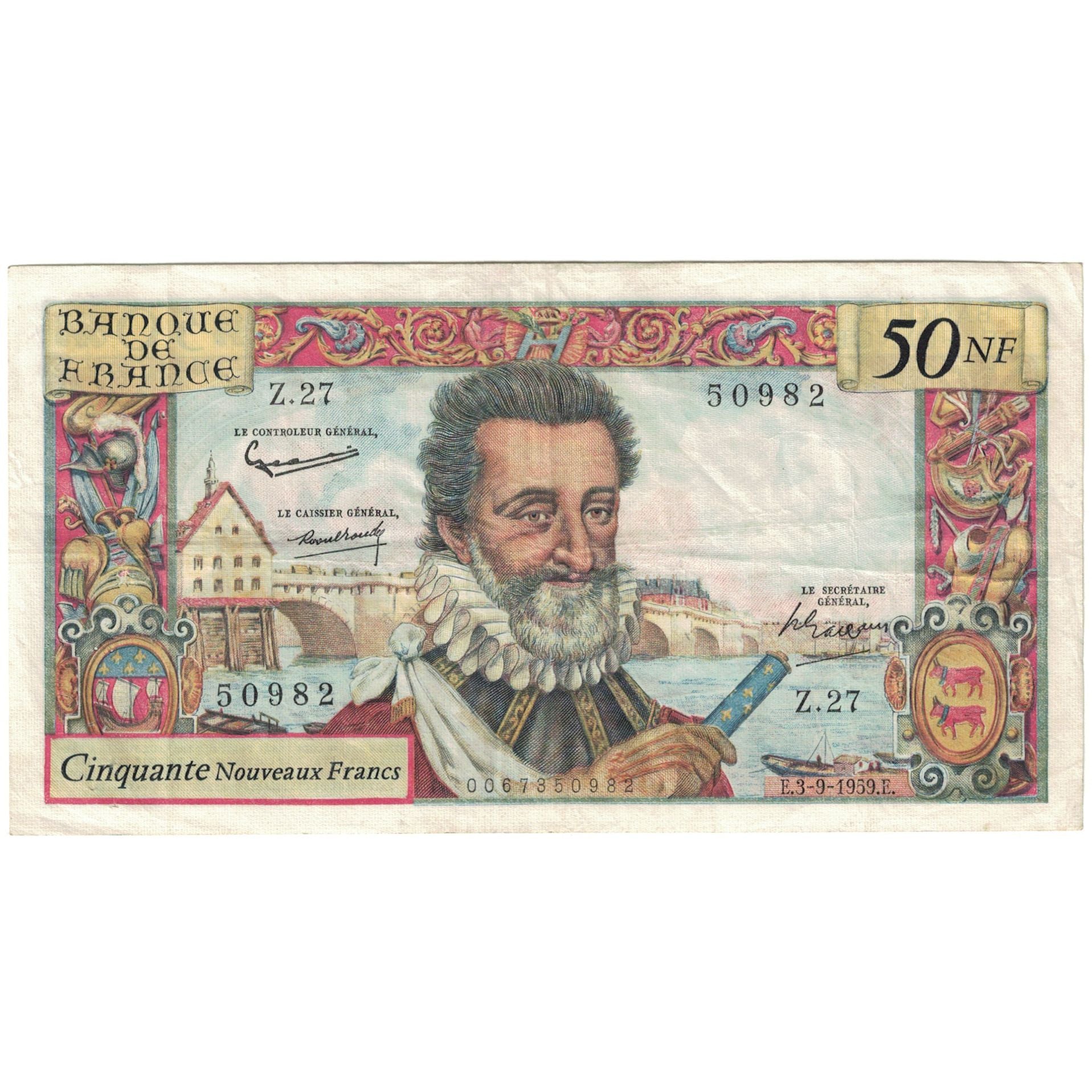 France, 50 Nouveaux Francs, Henri IV, 1959, Z.27, TTB, Fayette:58.3, KM:143a