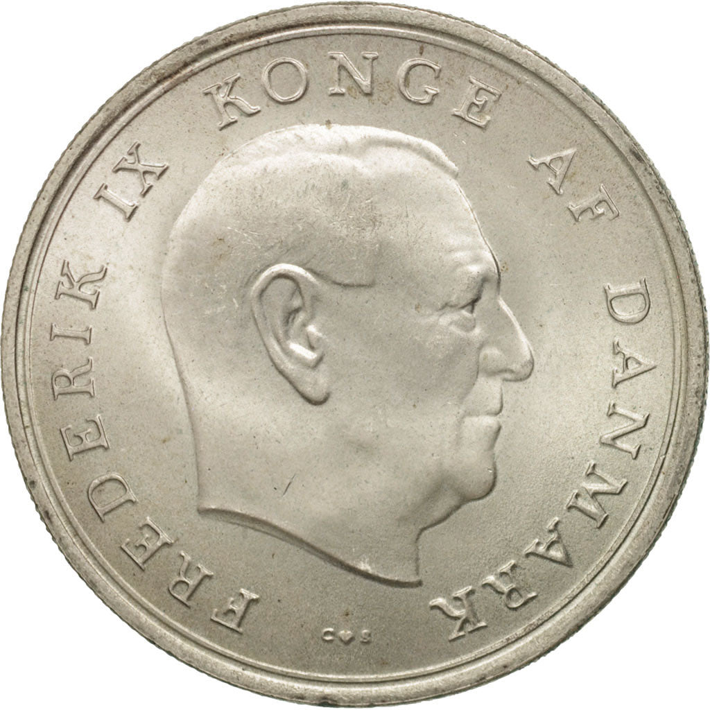 Denmark, Frederik IX, 10 Kroner, 1967, Copenhagen, AU(55-58), Silver, KM:856