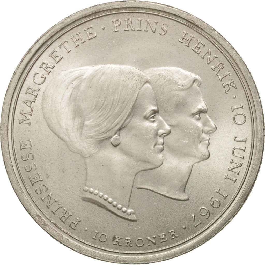 Denmark, Frederik IX, 10 Kroner, 1967, Copenhagen, AU(55-58), Silver, KM:856