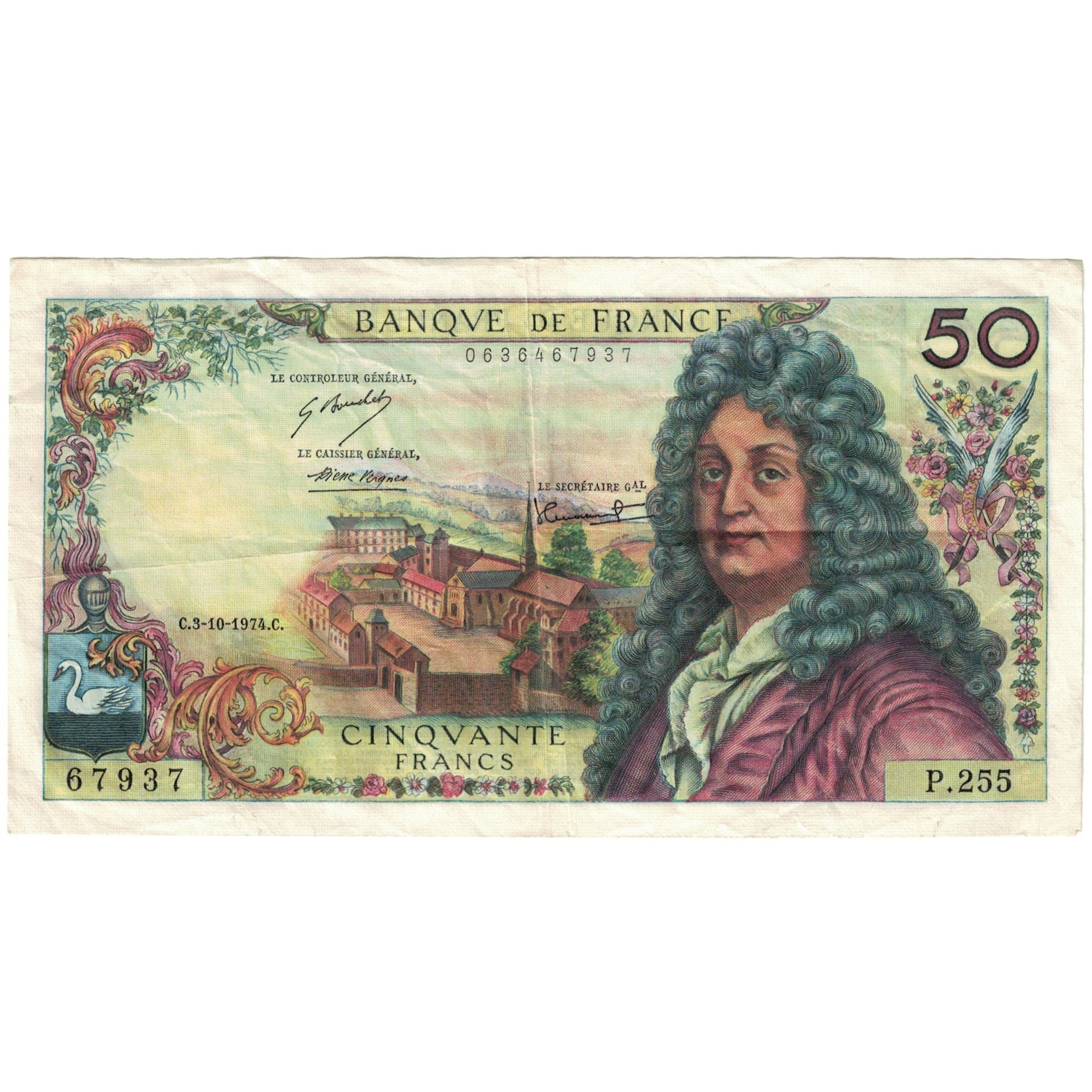 Francja, 50 Francs, Racine, 1974, P.255, EF(40-45), Fayette:64.28, KM:148d