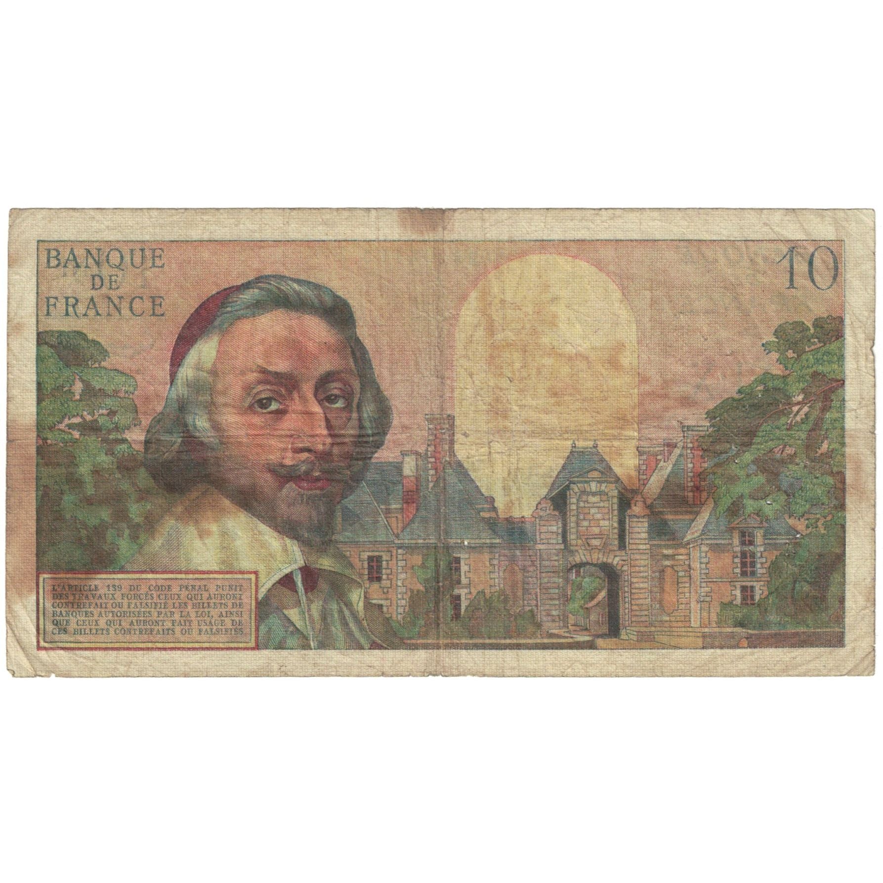 France, 10 Nouveaux Francs, Richelieu, 1961, K.171, VF(20-25), Fayette:57.14