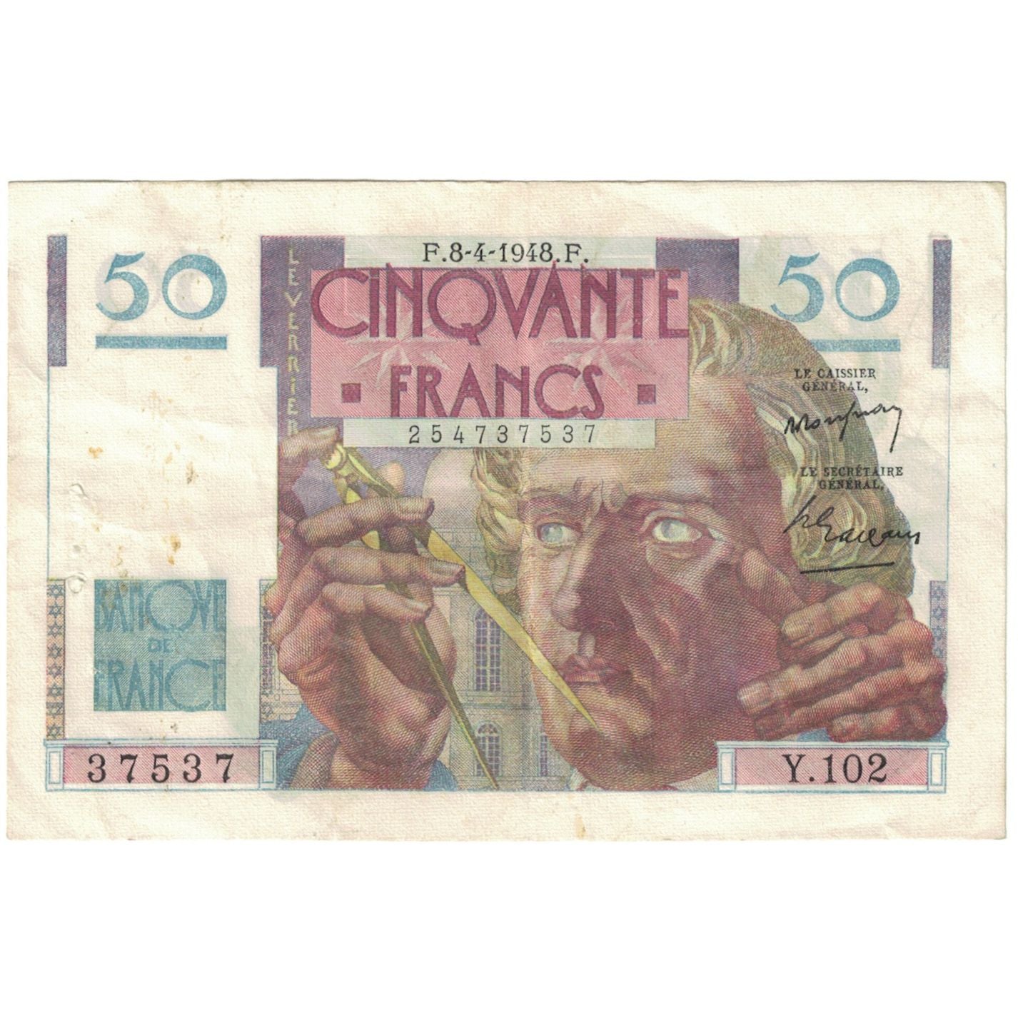 Francja, 50 Francs, Le Verrier, 1948, Y.102, VF(30-35), Fayette:20.10, KM:127b