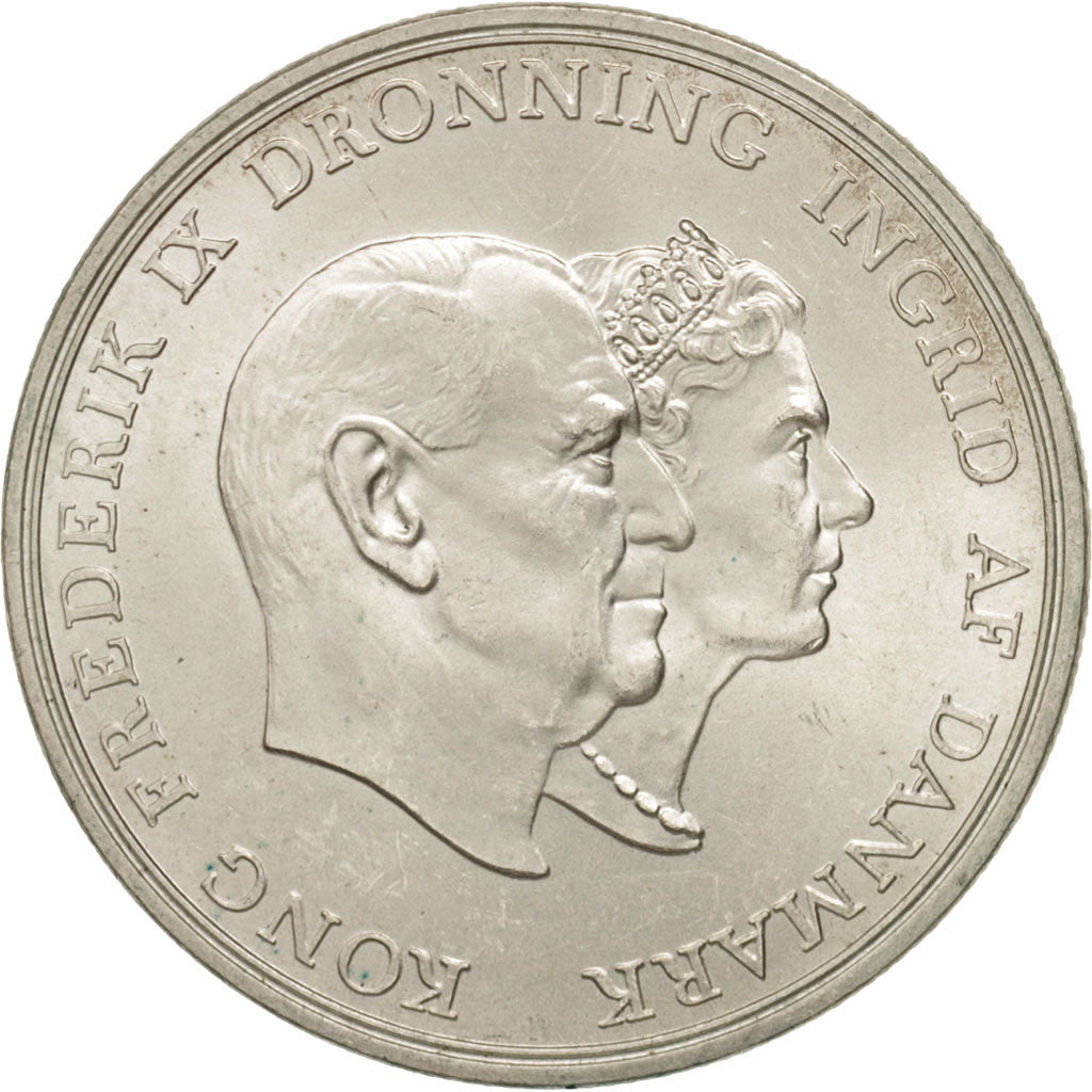 Danimarca, Frederik IX, 5 Kroner, 1960, Copenhagen, SPL-, Argento, KM:852