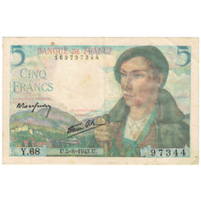 France, 5 Francs, Berger, 1943, Y.68, VF(30-35), Fayette:05.03, KM:98a