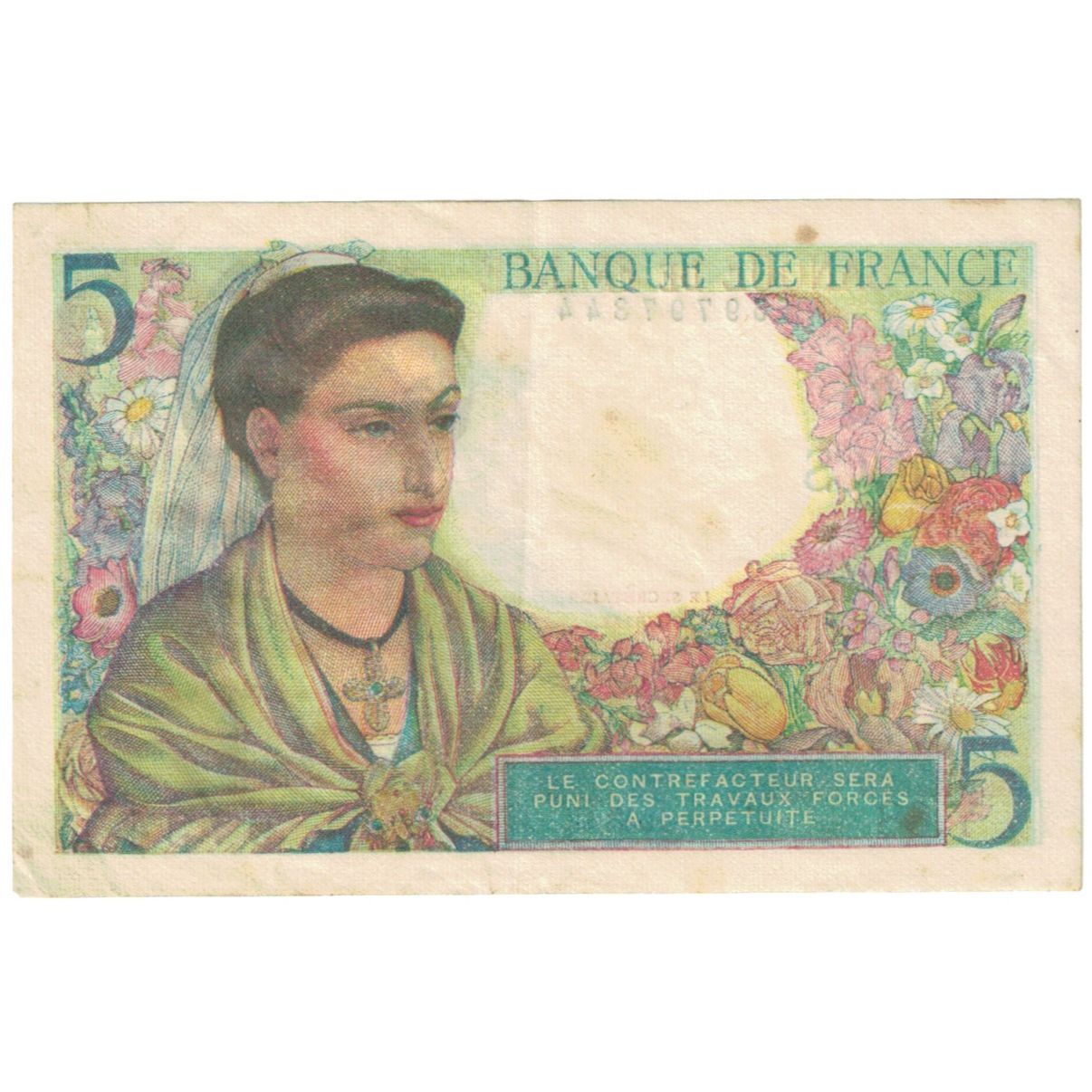 France, 5 Francs, Berger, 1943, Y.68, VF(30-35), Fayette:05.03, KM:98a