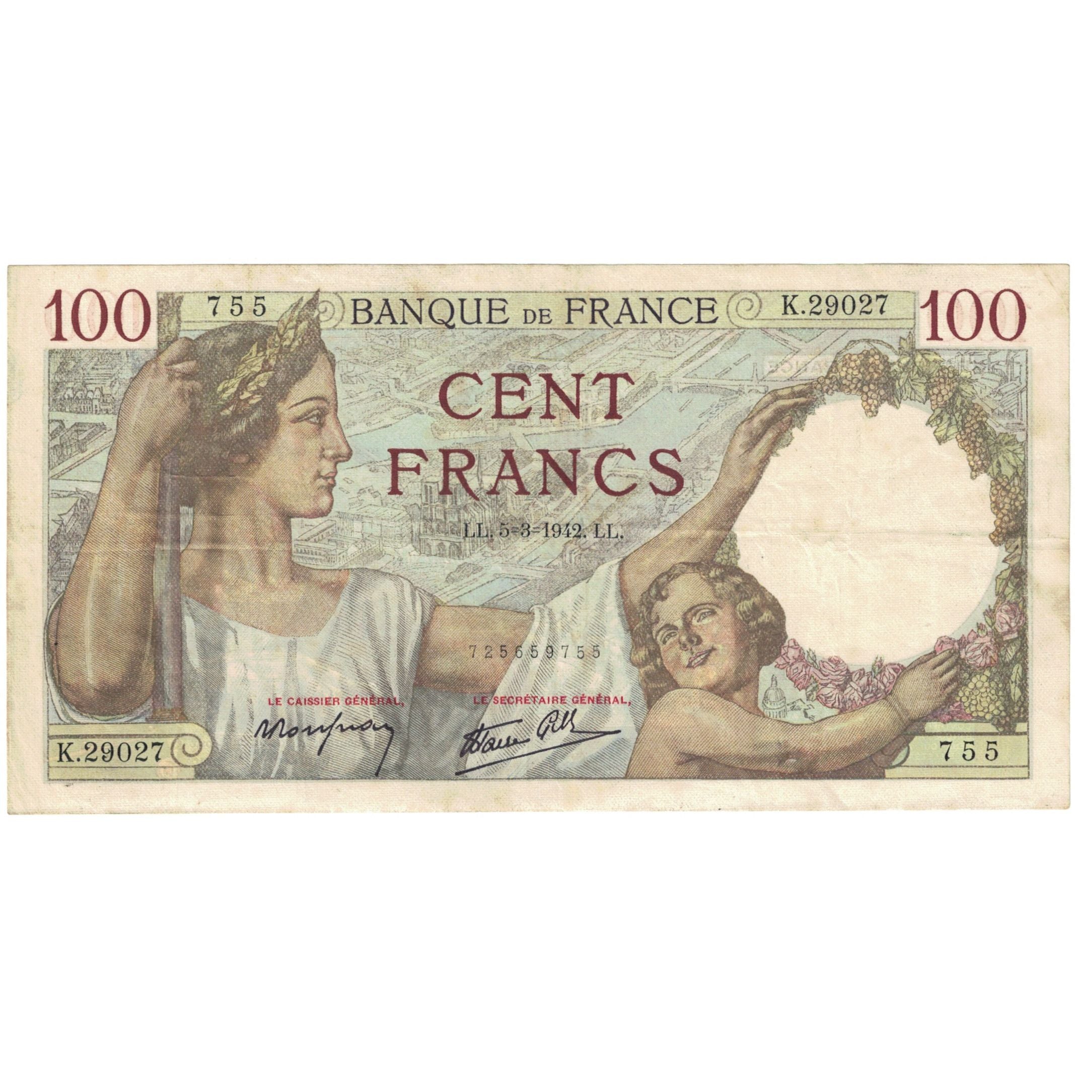 France, 100 Francs, Sully, K.29027, TTB, Fayette:26.67, KM:94