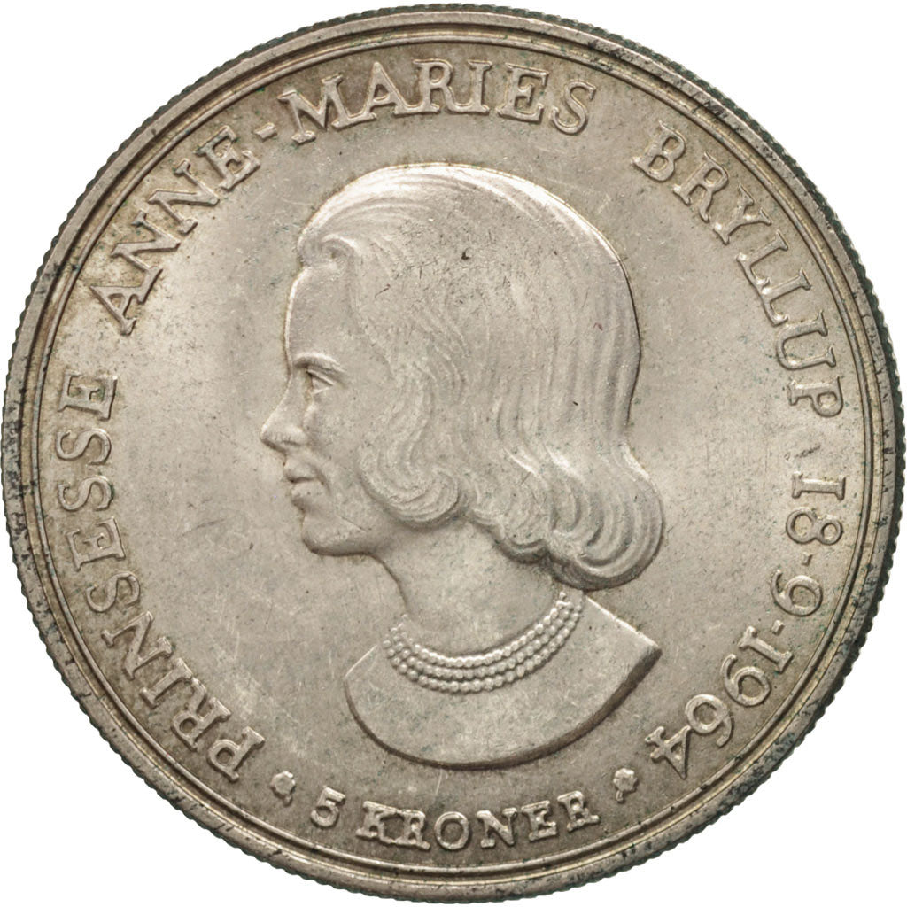 Denmark, Frederik IX, 5 Kroner, 1964, Copenhagen, AU(55-58), Silver, KM:854