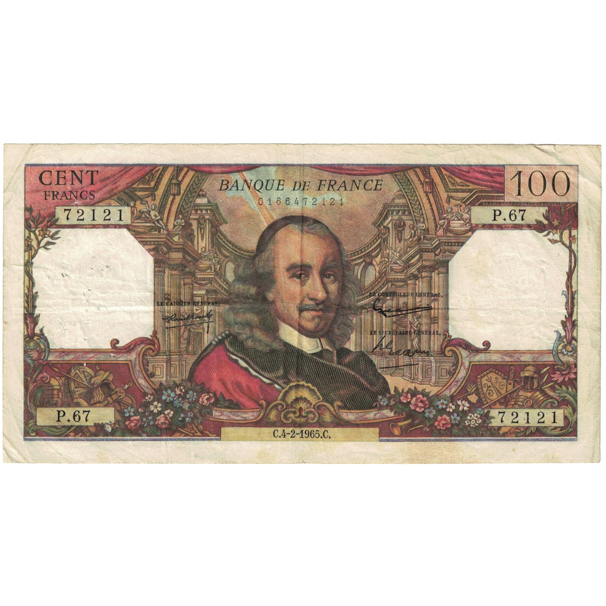 France, 100 Francs, Corneille, 1965, P.67, VF(20-25), Fayette:65.06, KM:149a