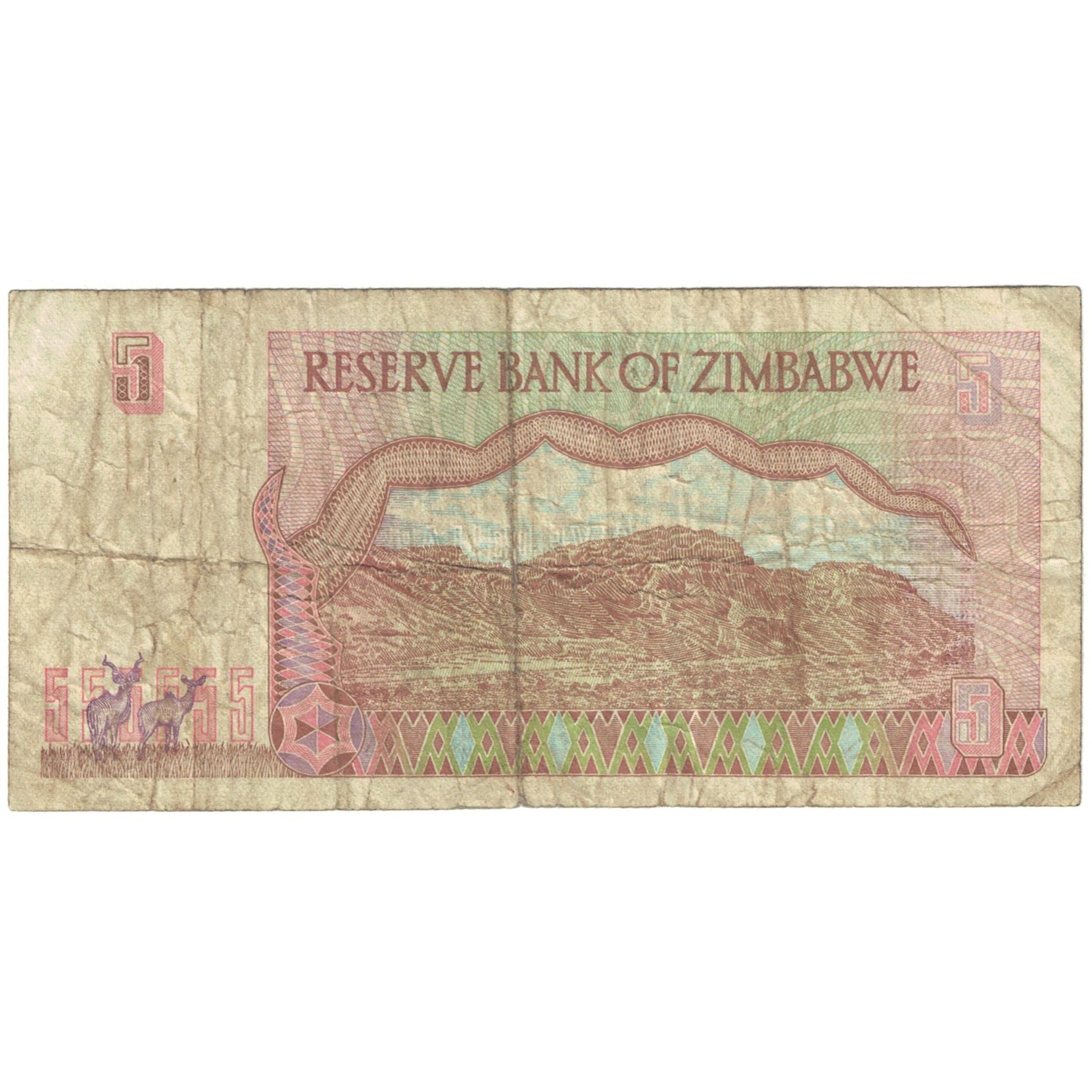 Banknot, Zimbabwe, 5 Dollars, 1997, KM:5b, VG(8-10)