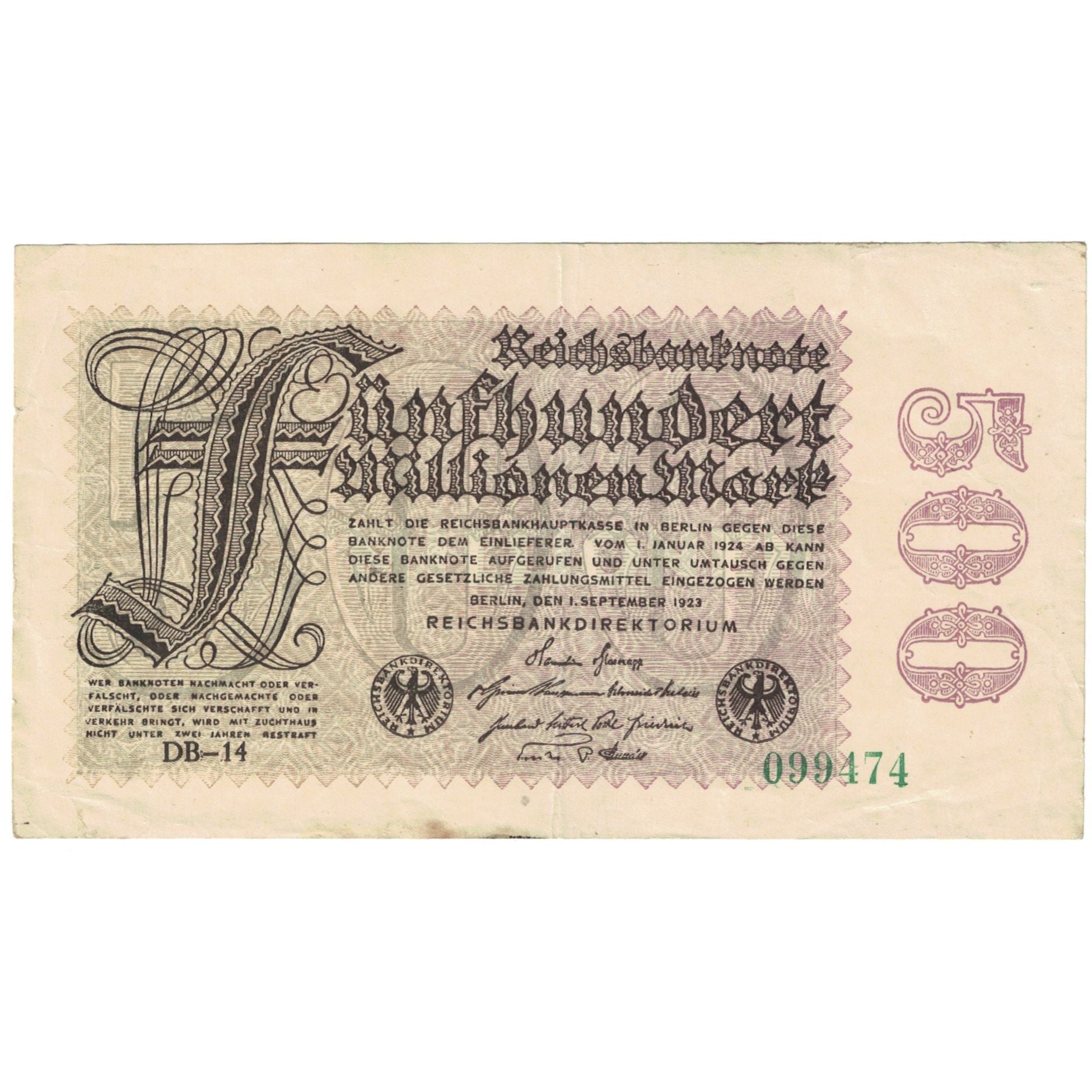 Banknot, Niemcy, 500 Millionen Mark, 1923, 1923-09-01, KM:110a, EF(40-45)