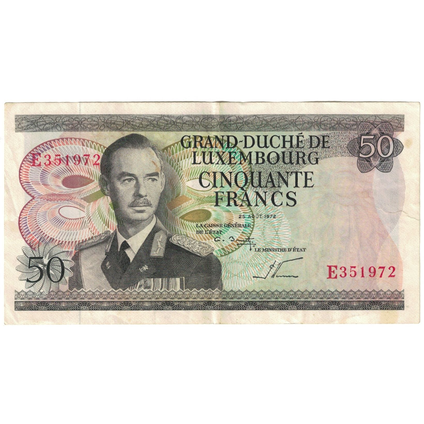 Billet, Luxembourg, 50 Francs, 1966-1972, 1972-08-25, KM:55a, TB