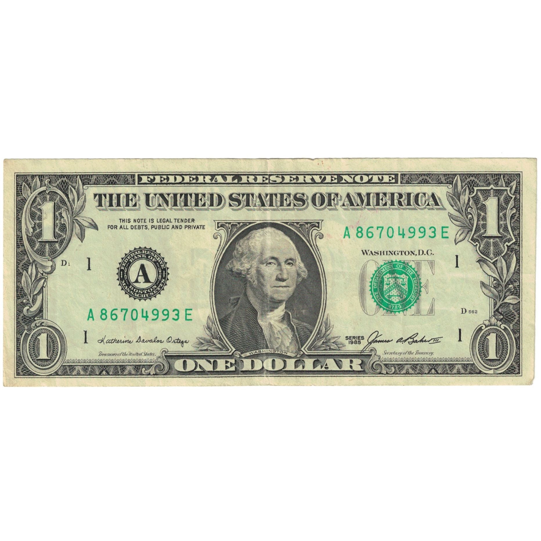 Billete, One Dollar, 1985, Estados Unidos, KM:3700, BC+