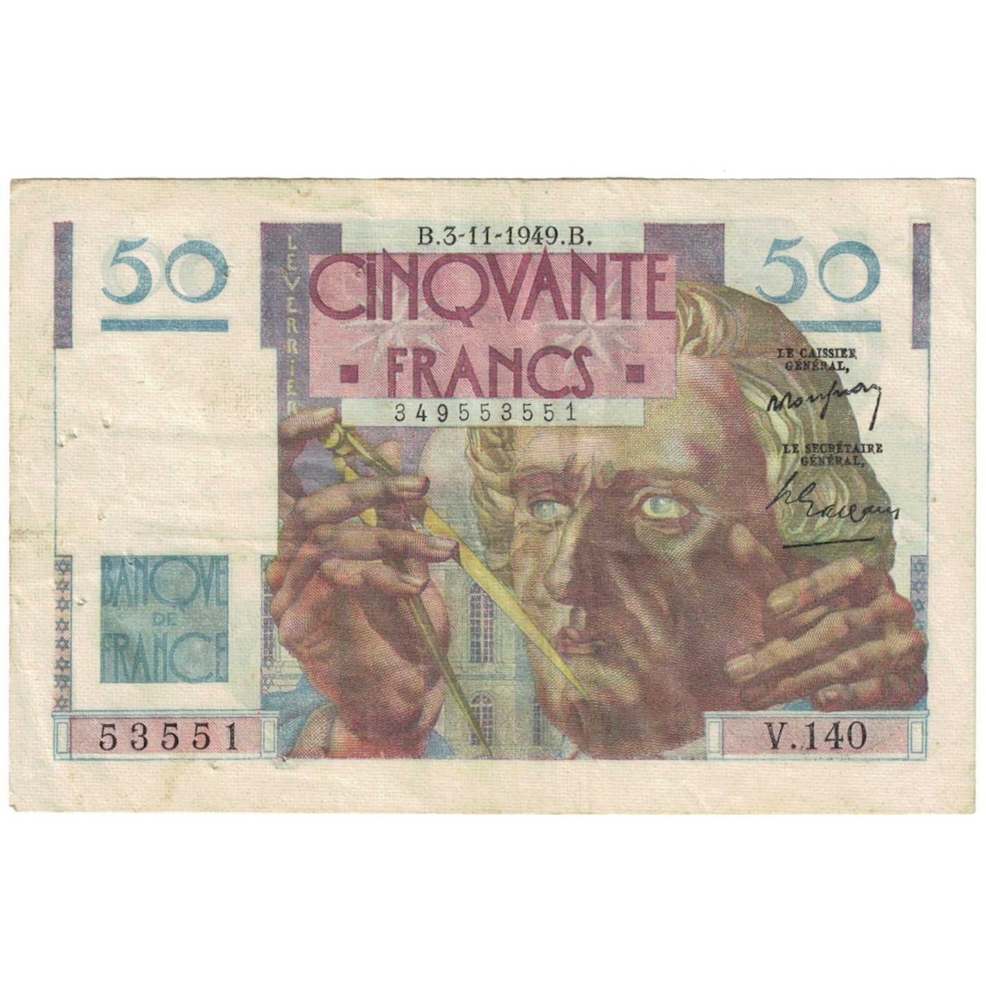 Francia, 50 Francs, 1946, D.144 01877, BC, Fayette:20.13, KM:127b