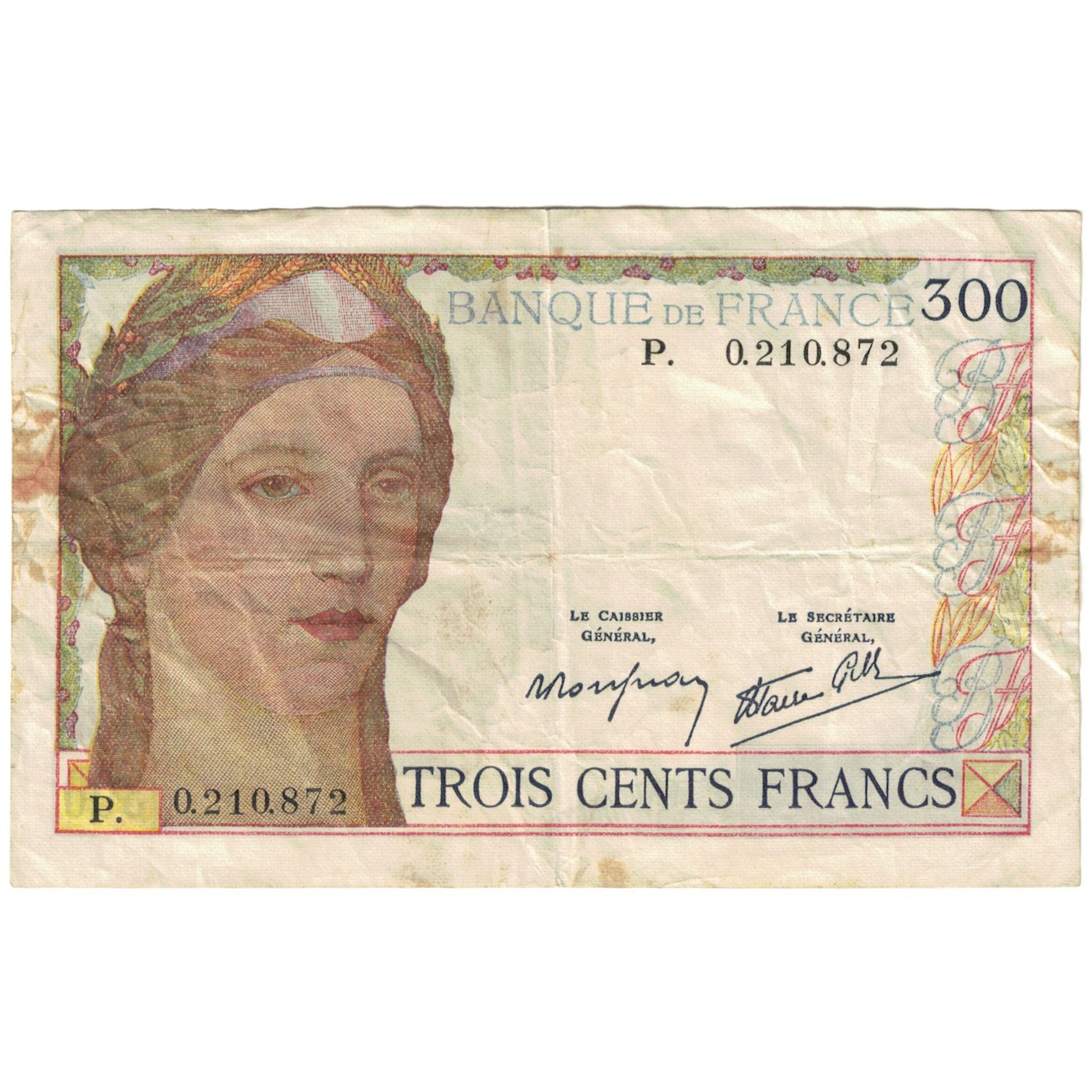 Francia, 300 Francs, Serveau, 1939, P.0210872, MB, Fayette:29.3, KM:87a