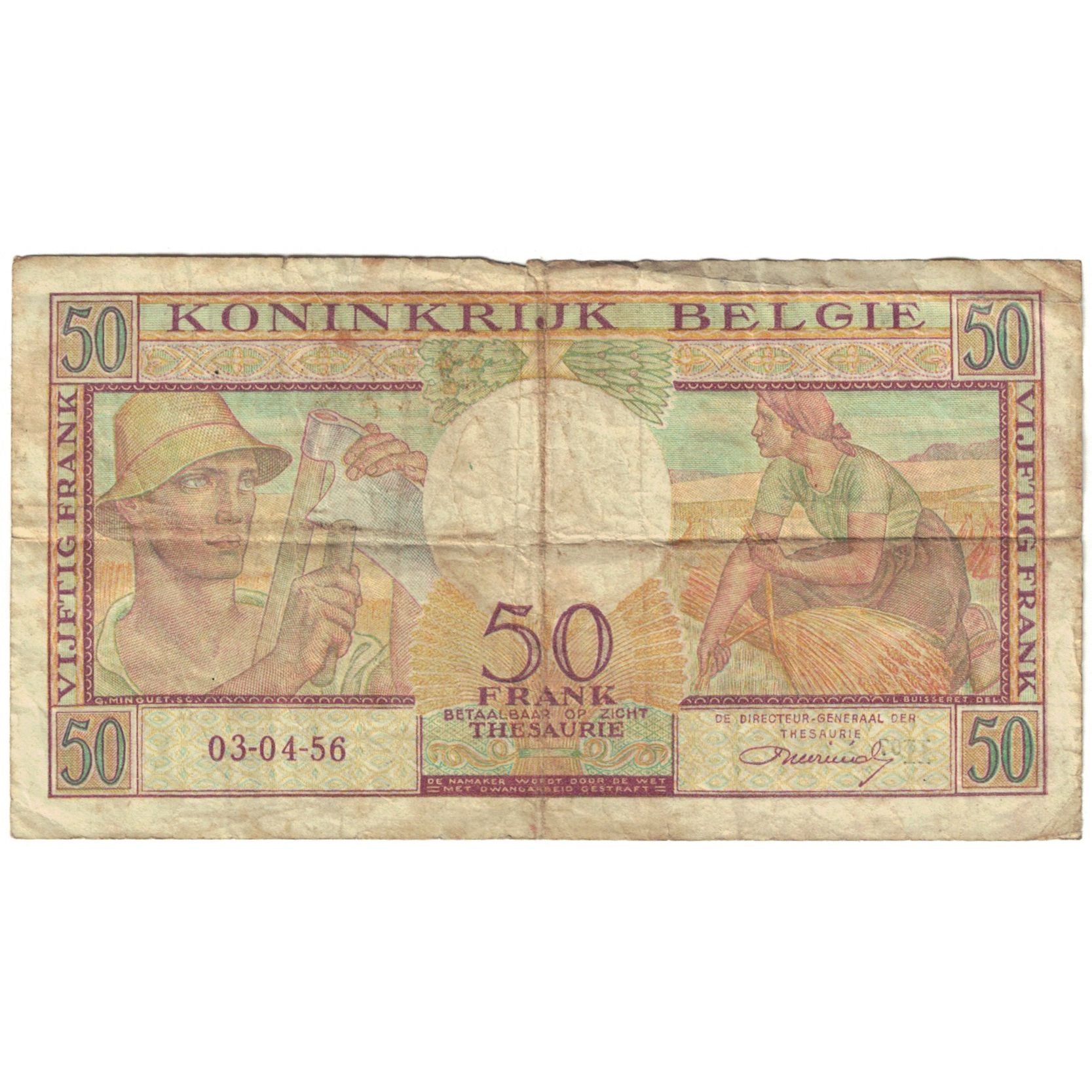 Billet, Belgique, 50 Francs, 1956, 1956-04-03, KM:133b, TB
