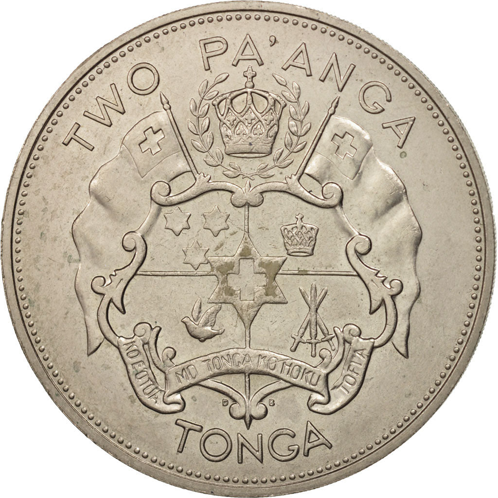 Tonga, King Taufa'ahau Tupou IV, 2 Pa'anga, 1967, EF(40-45), Copper-nickel