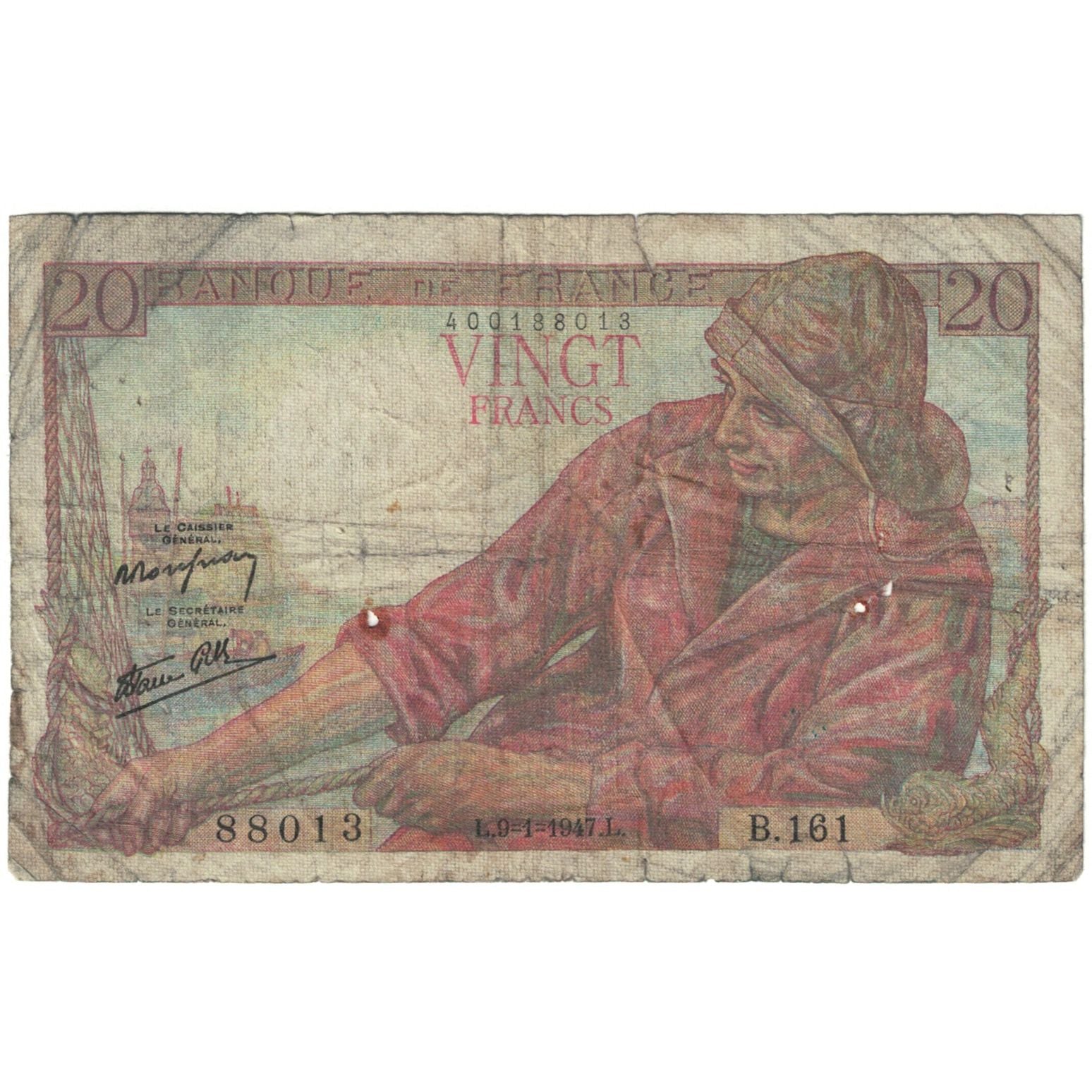 Francja, 20 Francs, Pêcheur, 1947, B.161, VG(8-10), Fayette:13.11, KM:100b