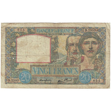 France, 20 Francs, 1940, Science et Travail, VF(20-25), Fayette:12.11, KM:92b
