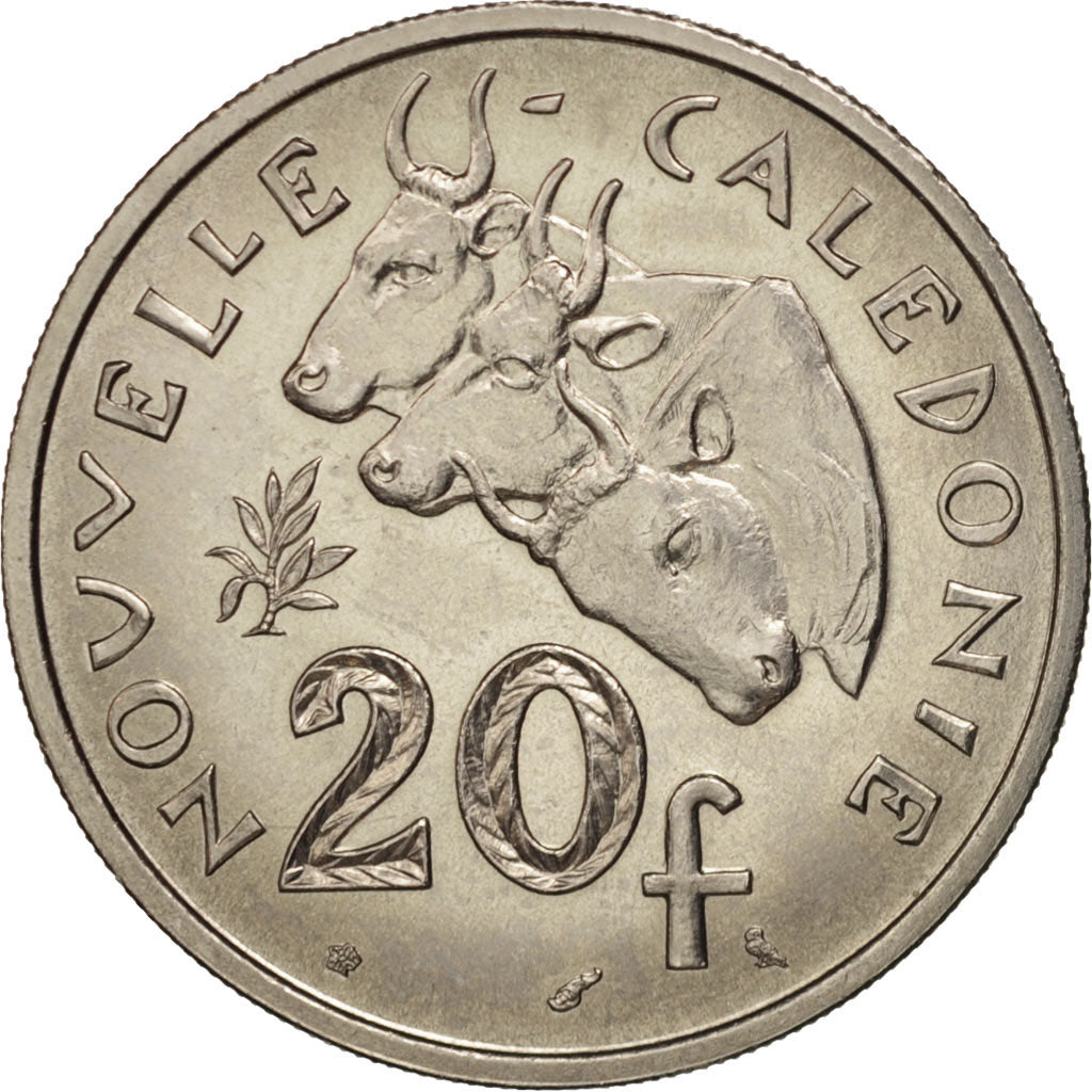 New Caledonia, 20 Francs, 1967, Paris, MS(63), Nickel, KM:6