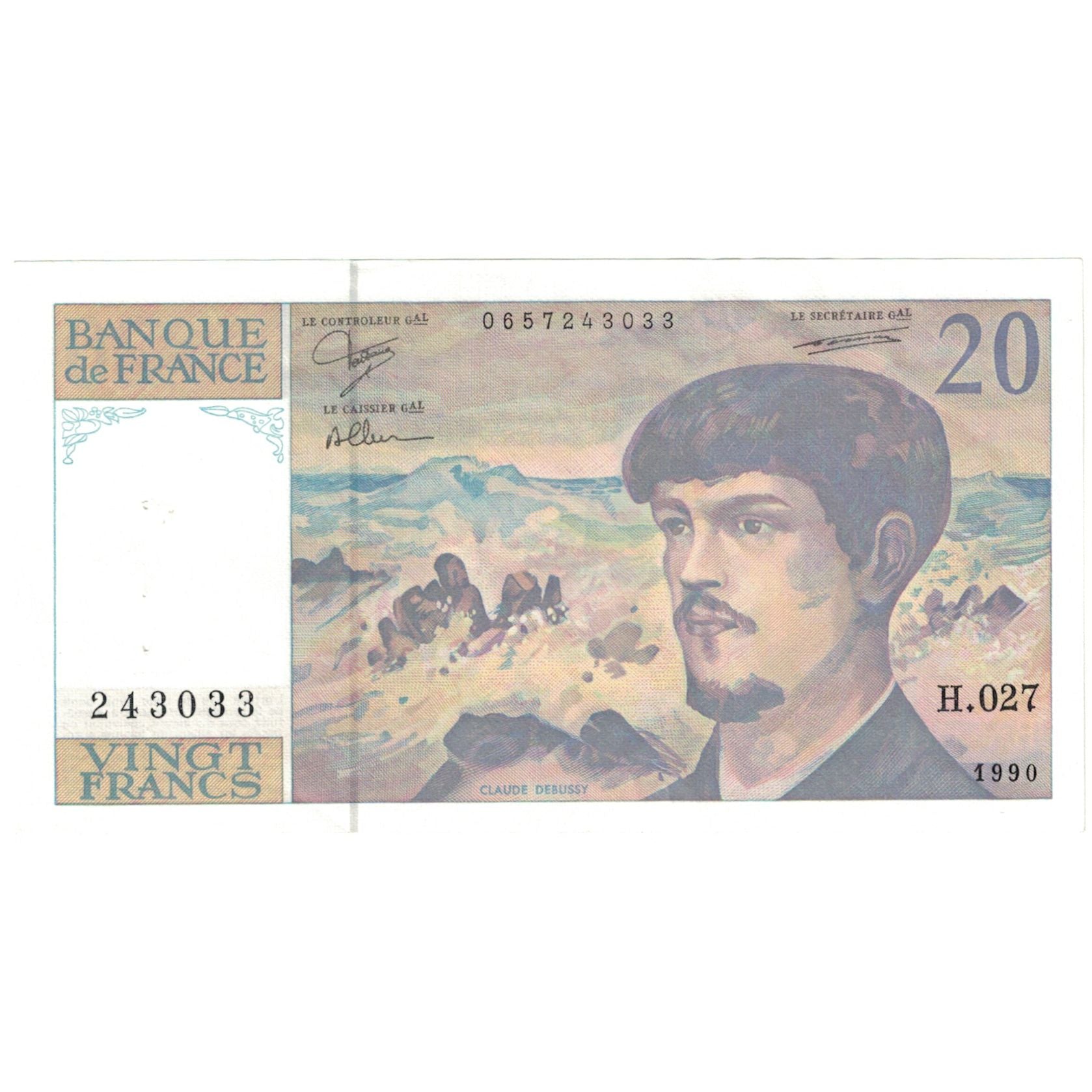 Francia, 20 Francs, Debussy, 1990, H.027, SPL, Fayette:66bis.1, KM:151d