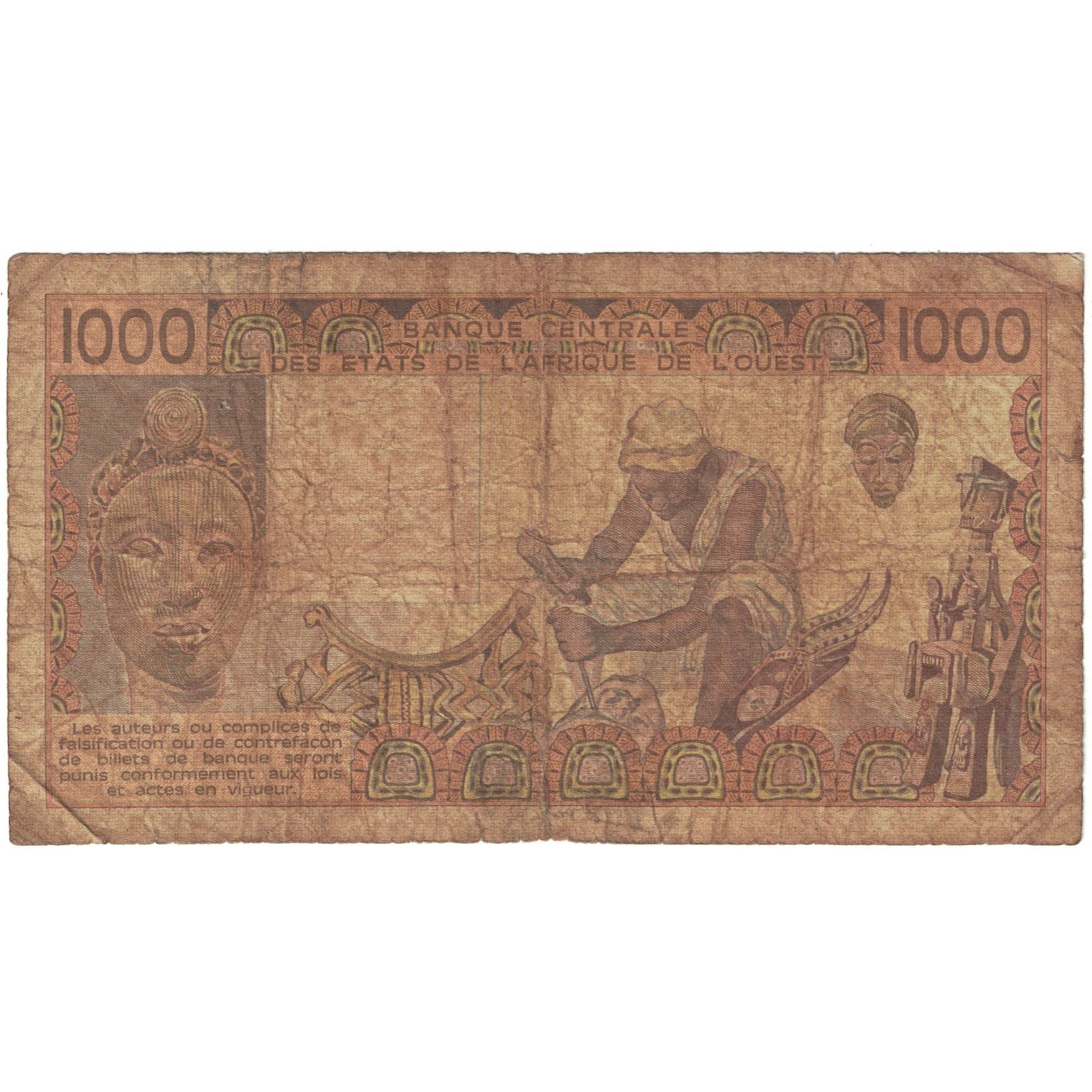 Banknote, West African States, 1000 Francs, 1988, KM:406Da, VG(8-10)