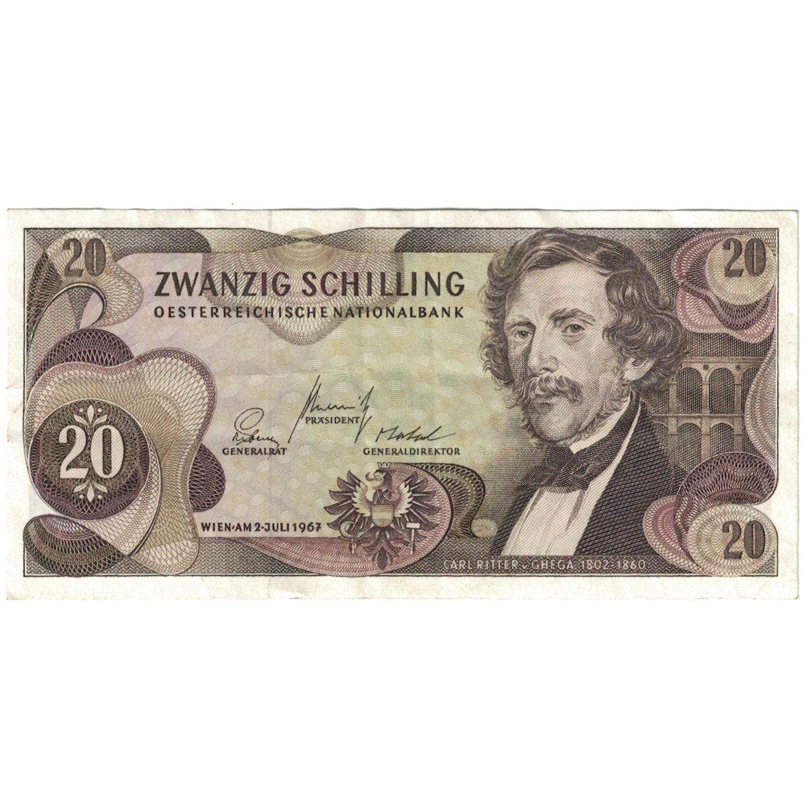 Banknote, Austria, 20 Schilling, 1967, 1967-07-02, KM:142a, AU(50-53)