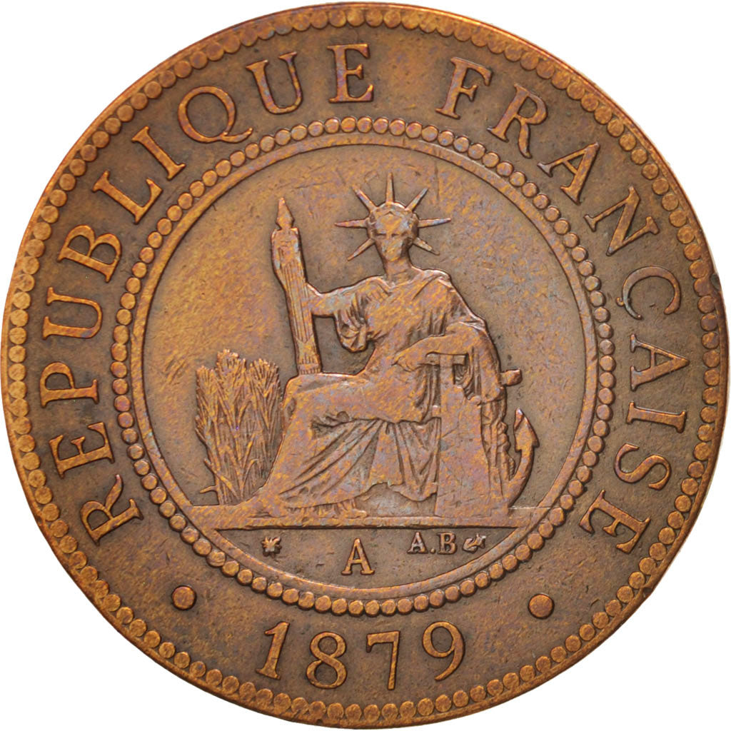 FRENCH COCHIN CHINA, Cent, 1879, Paris, EF(40-45), Bronze, KM:3, Lecompte:12