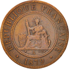FRENCH COCHIN CHINA, Cent, 1879, Paris, EF(40-45), Bronze, KM:3, Lecompte:12