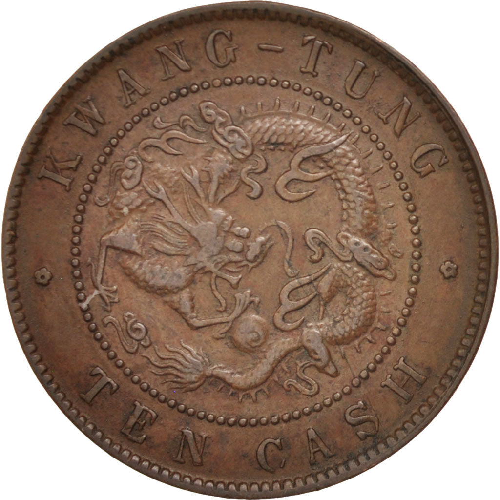 Cina, KWANGTUNG PROVINCE, Kuang-hs, Cent, 10 Cash, BB+, Rame, KM:193