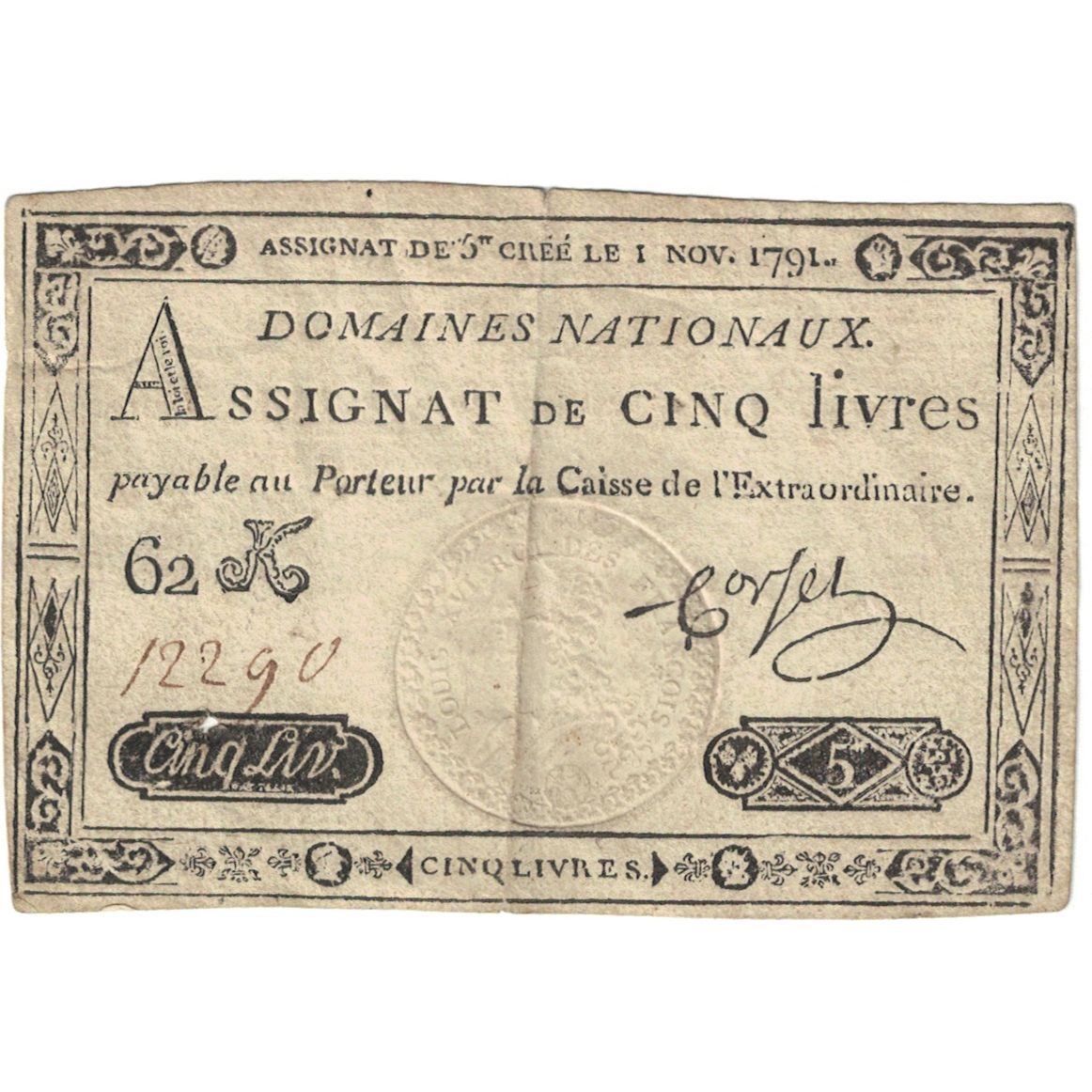 France, 5 Livres, 1791, 62K, VF(30-35), KM:A49, Lafaurie:144