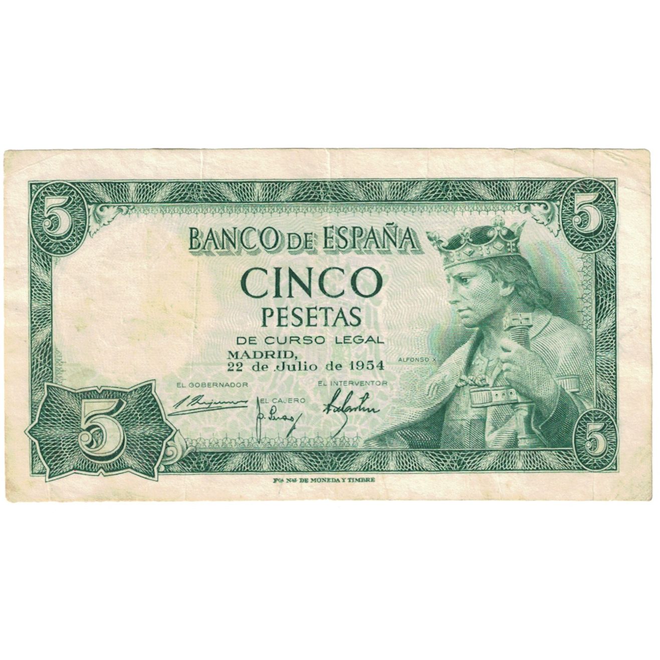 Banknote, Spain, 5 Pesetas, 1954, 1954-07-22, KM:146a, EF(40-45)