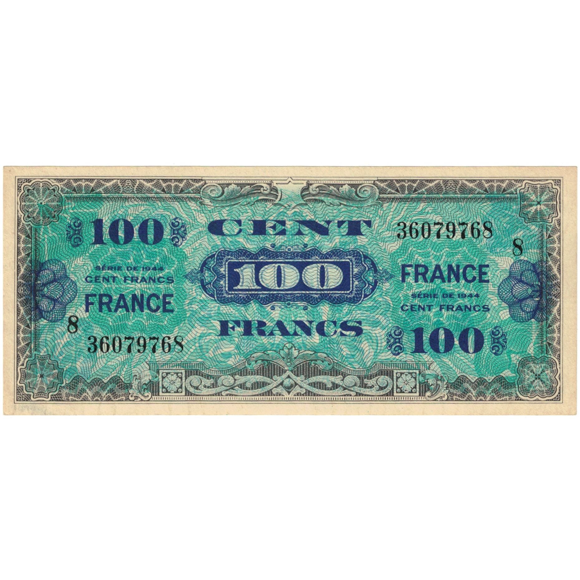 France, 100 Francs, Flag/France, 1944, 36079768, AU(55-58), Fayette:25.8