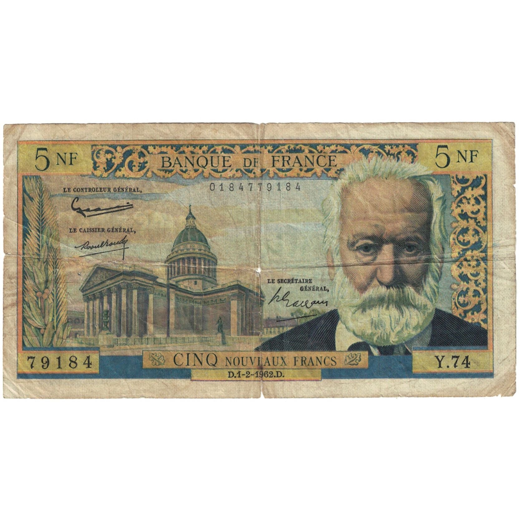 Frankreich, 5 Nouveaux Francs, Victor Hugo, 1962, Y.74, SGE, Fayette:56.10