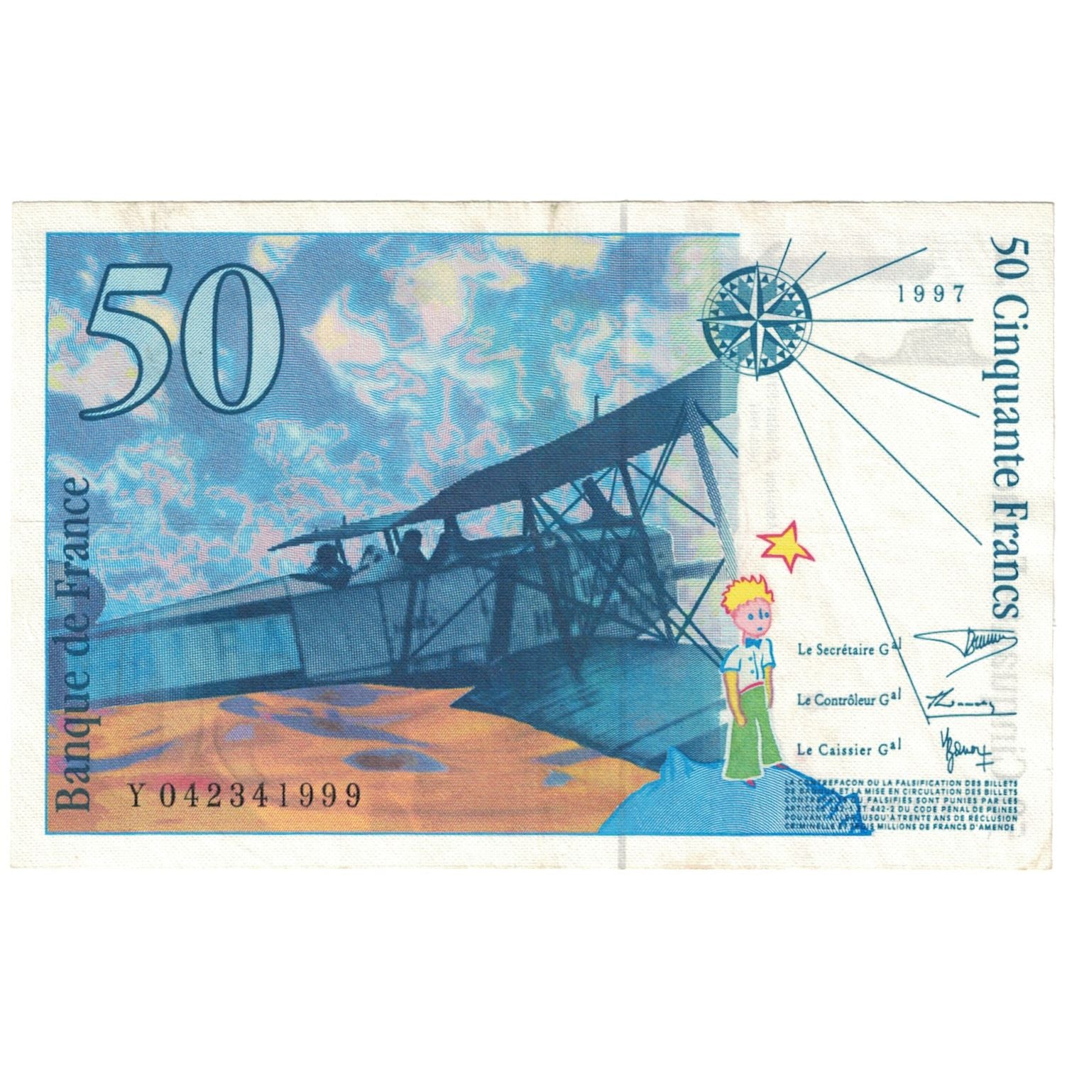 France, 50 Francs, St Exupéry, 1997, Undated (1997), AU(55-58), Fayette:73.4