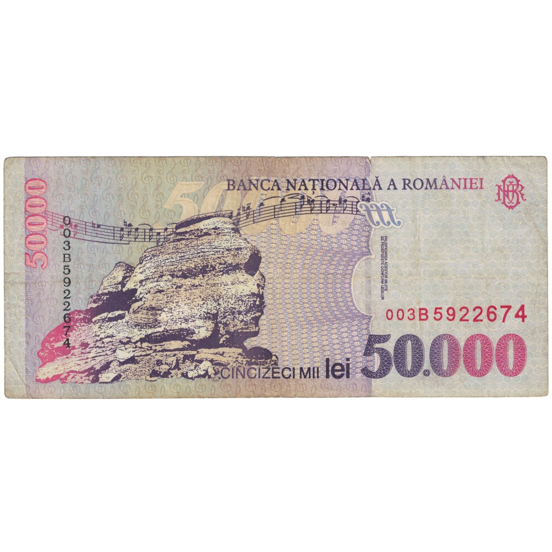Banconote, Romania, 50,000 Lei, 1996-2000, 2000, KM:109Aa, MB+