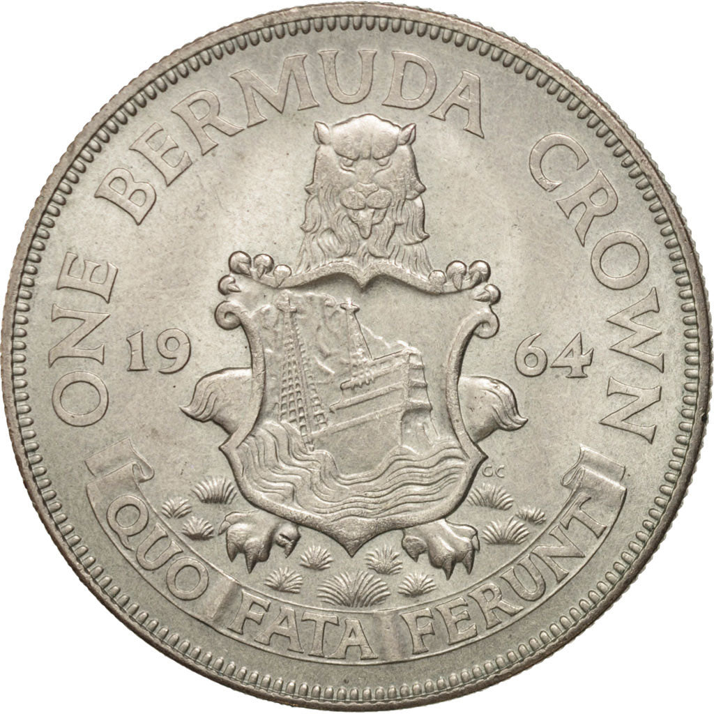 Coin, Bermuda, Elizabeth II, Crown, 1964, AU(55-58), Silver, KM:14