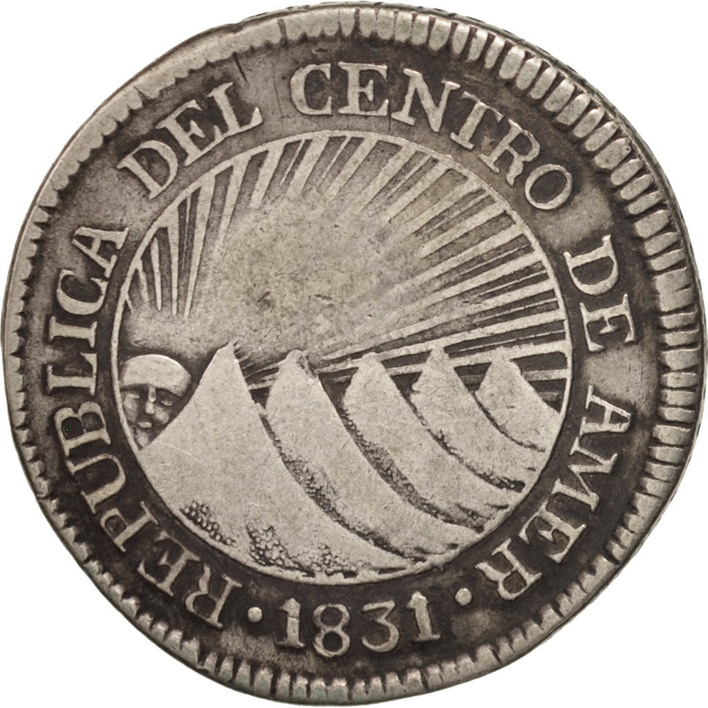 CENTRAL AMERICAN REPUBLIC, 2 Réales, 1831, Tegucigalpa, Honduras, BC+, Plata