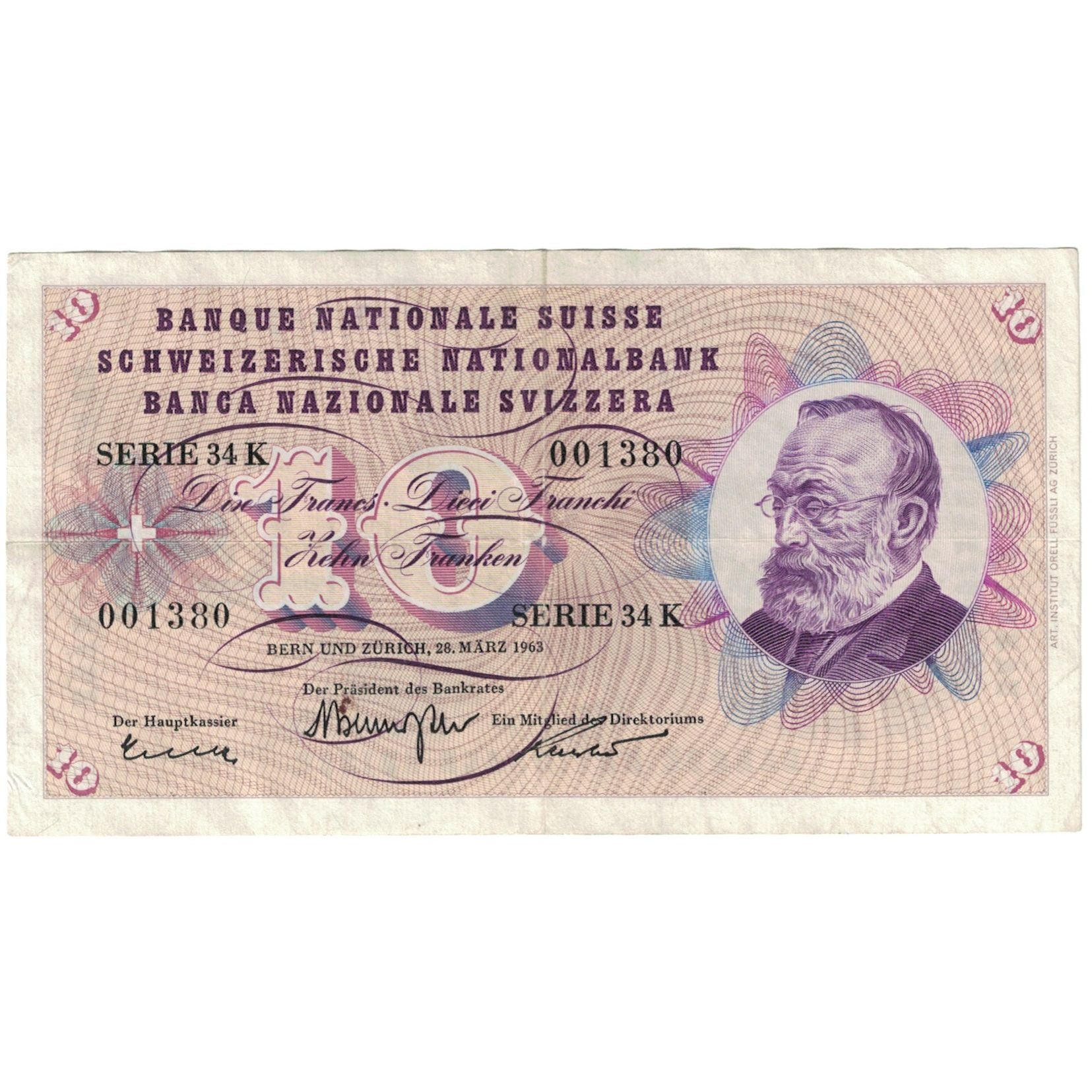 Banknote, Switzerland, 10 Franken, 1963, 1963-03-28, KM:45h, EF(40-45)