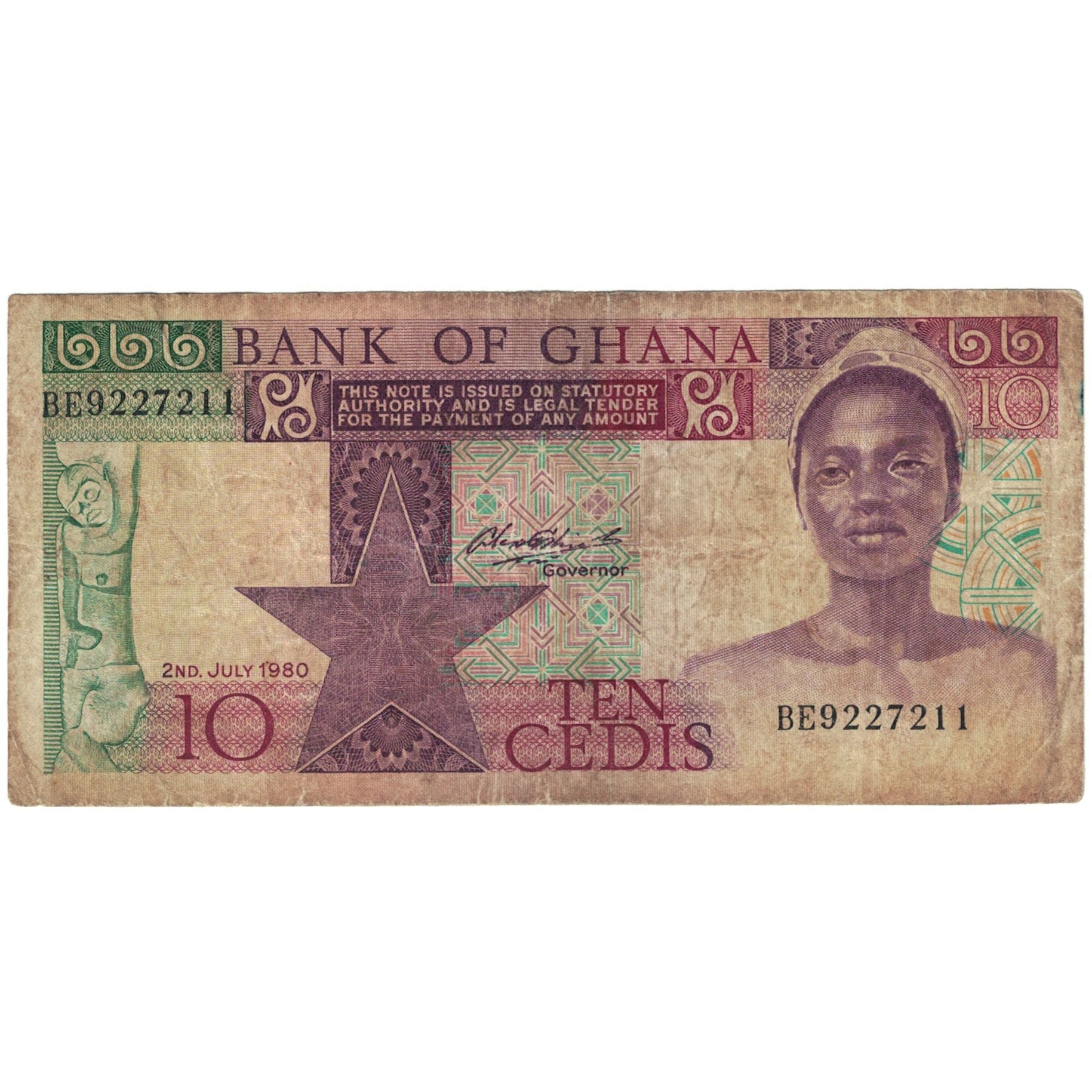 Billet, Ghana, 10 Cedis, 1980, 1980-07-02, KM:20d, B+