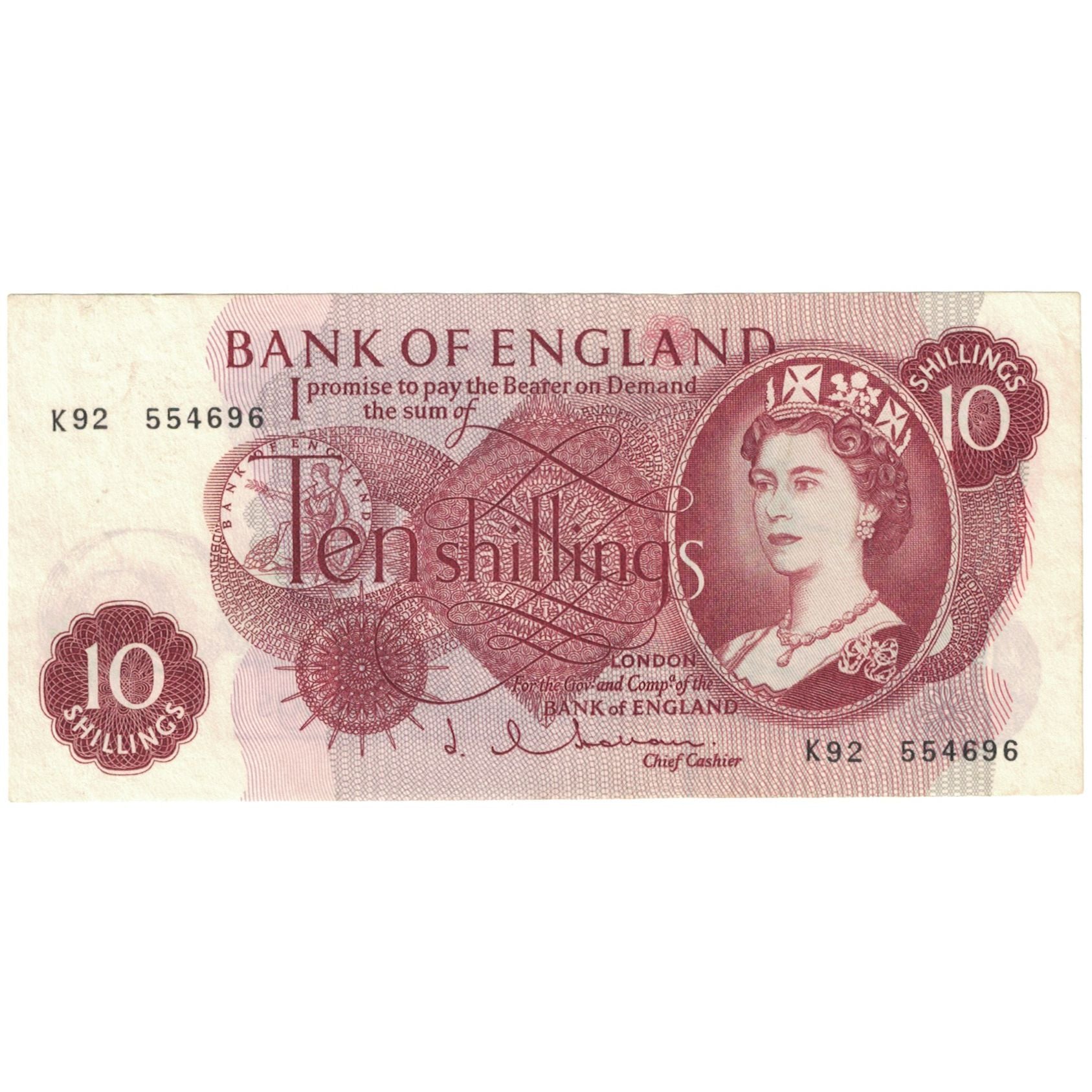 Geldschein, Großbritannien, 10 Shillings, 1960-1964, 1966-1970, KM:373c, VZ