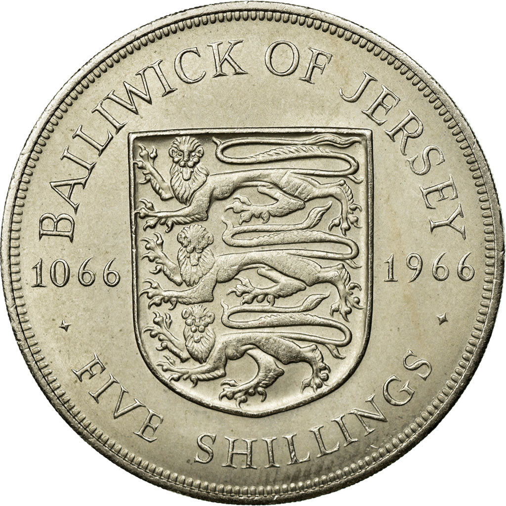 Coin, Jersey, Elizabeth II, 5 Shilling, 1966, AU(55-58), Copper-nickel, KM:28