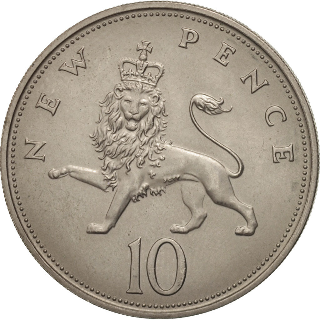 Great Britain, Elizabeth II, 10 New Pence, 1968, AU(55-58), Copper-nickel