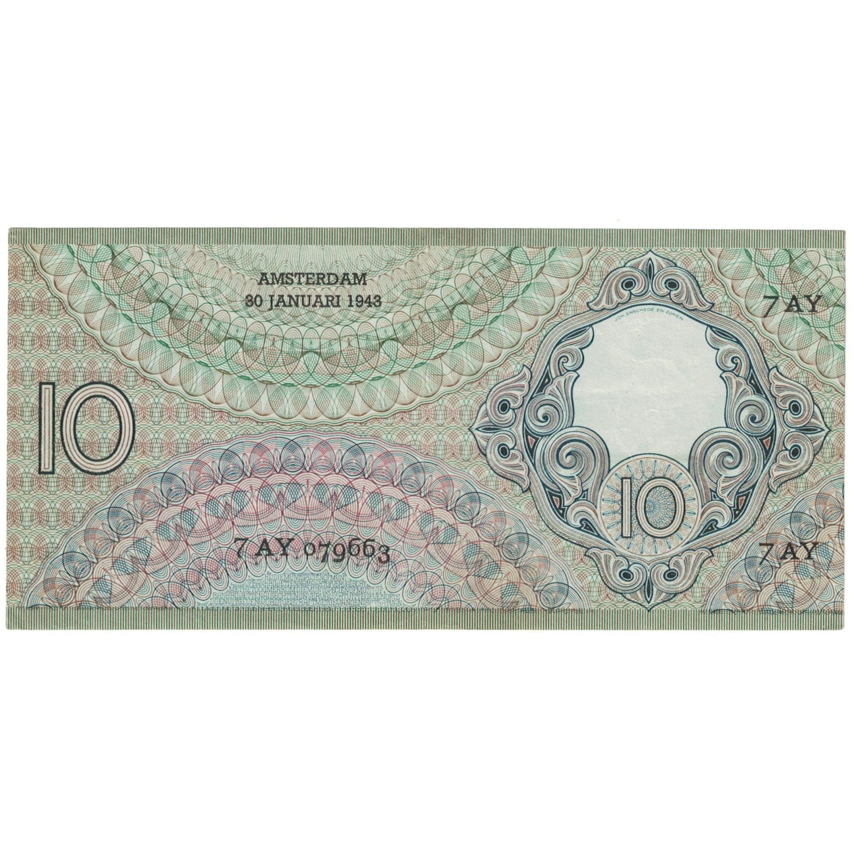Banknote, Netherlands, 10 Gulden, 1943, 1943-01-28, KM:59, AU(55-58)