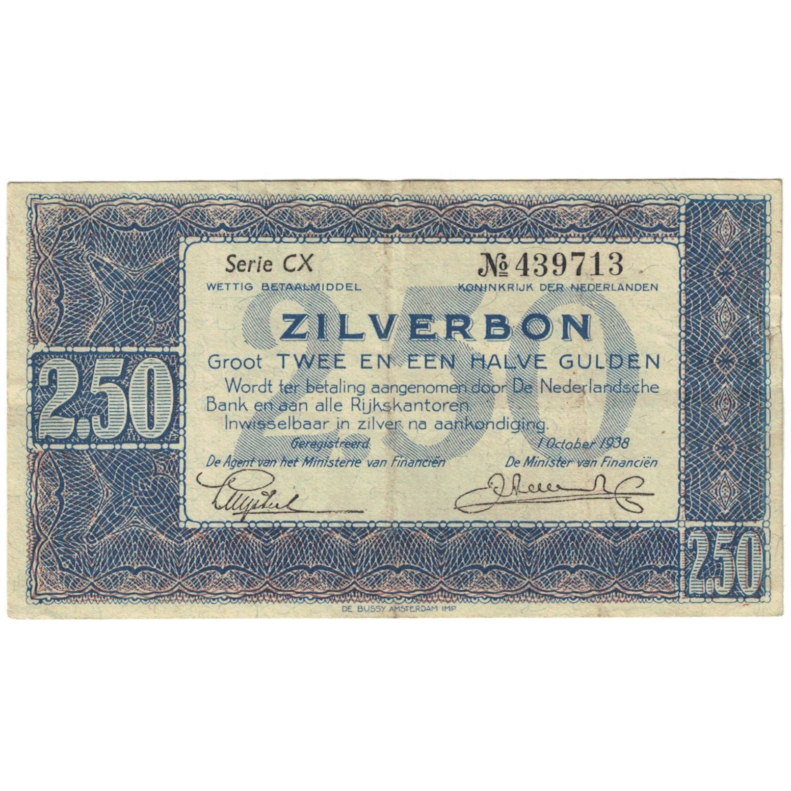 Banknote, Netherlands, 2 1/2 Gulden, 1938, 1938, KM:62, VF(20-25)