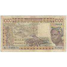 Banknote, West African States, 1000 Francs, KM:207Ba, VF(20-25)