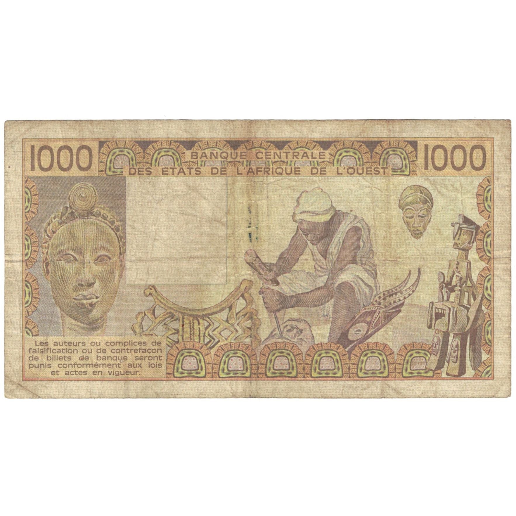 Banknote, West African States, 1000 Francs, KM:207Ba, VF(20-25)