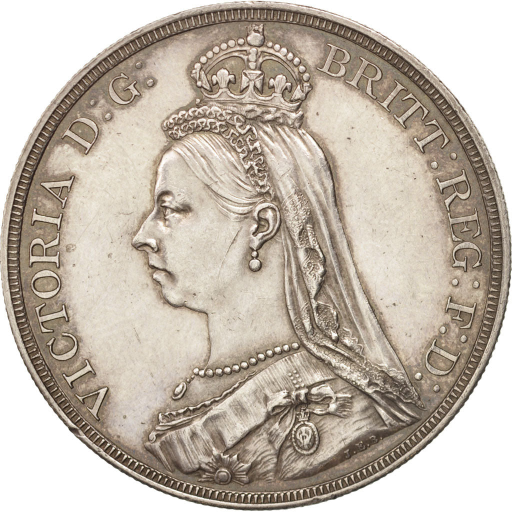Great Britain, Victoria, Crown, 1887, AU(50-53), Silver, KM:765
