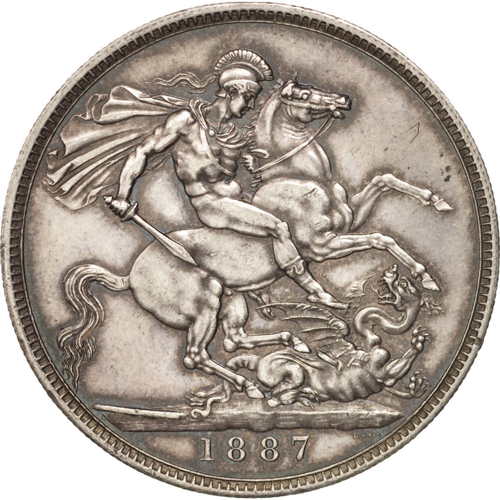 Great Britain, Victoria, Crown, 1887, AU(50-53), Silver, KM:765