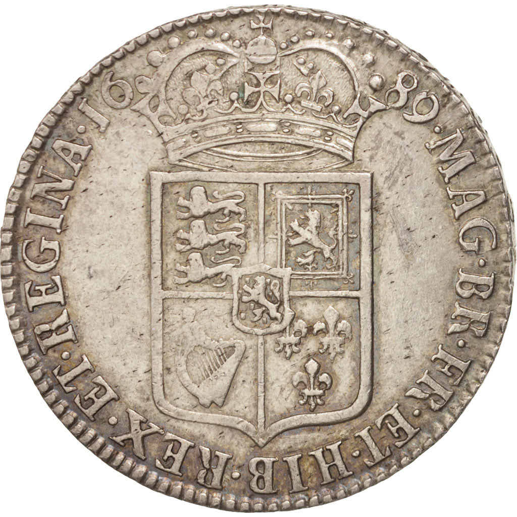 Great Britain, William and Mary, 1/2 Crown, 1689, EF(40-45), Silver, KM:472.1