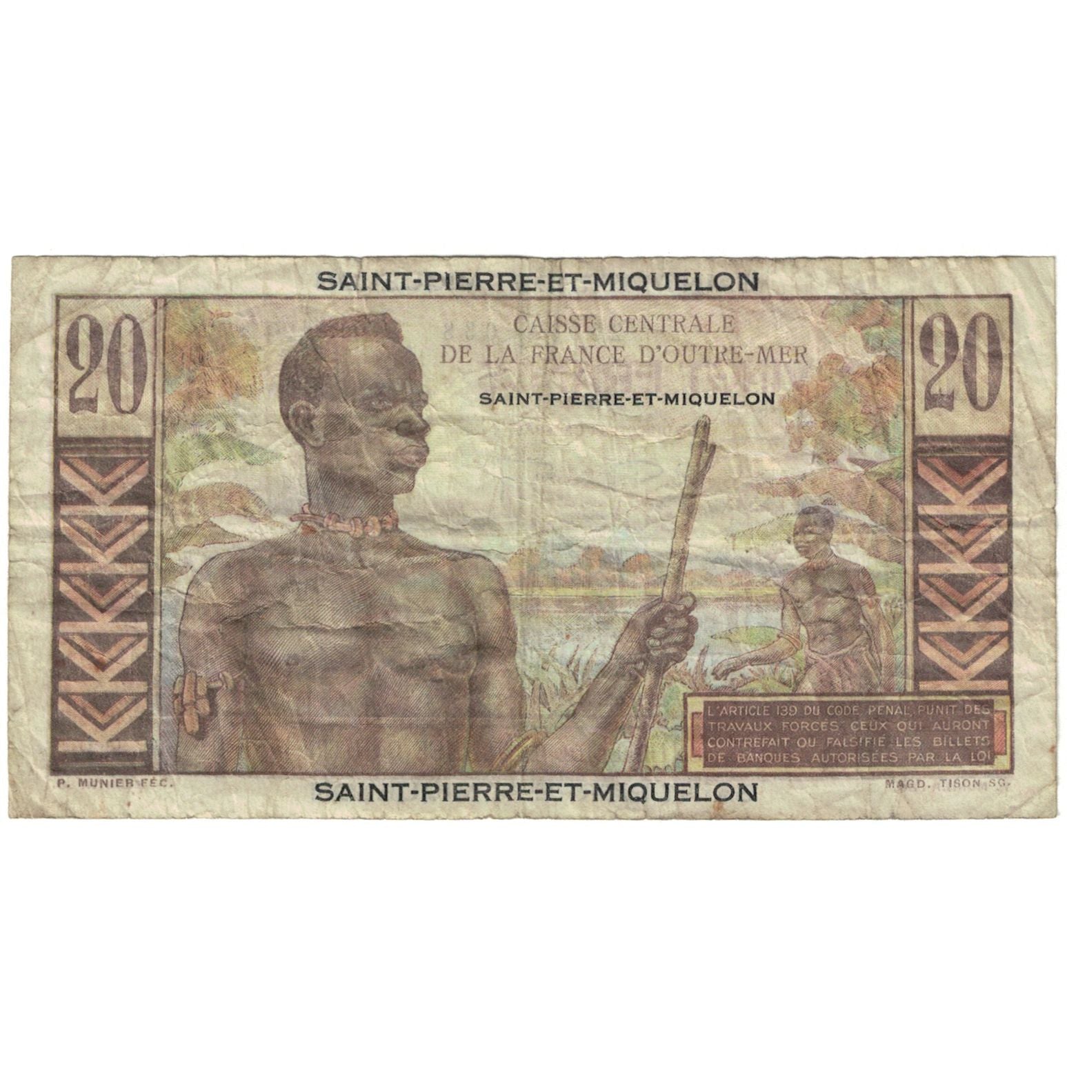 Saint Pierre and Miquelon, 20 Francs, A.81, VF(20-25), KM:24